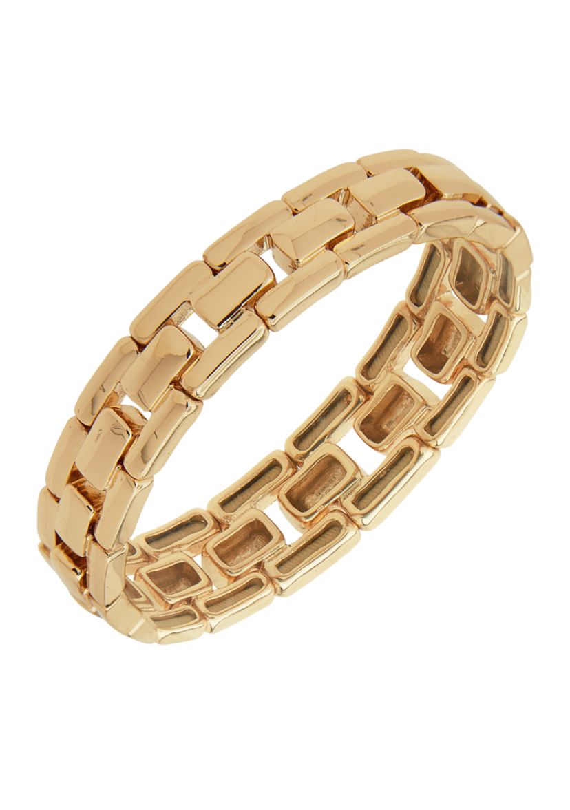 Gold Tone Metal Chain Stretch Bracelet