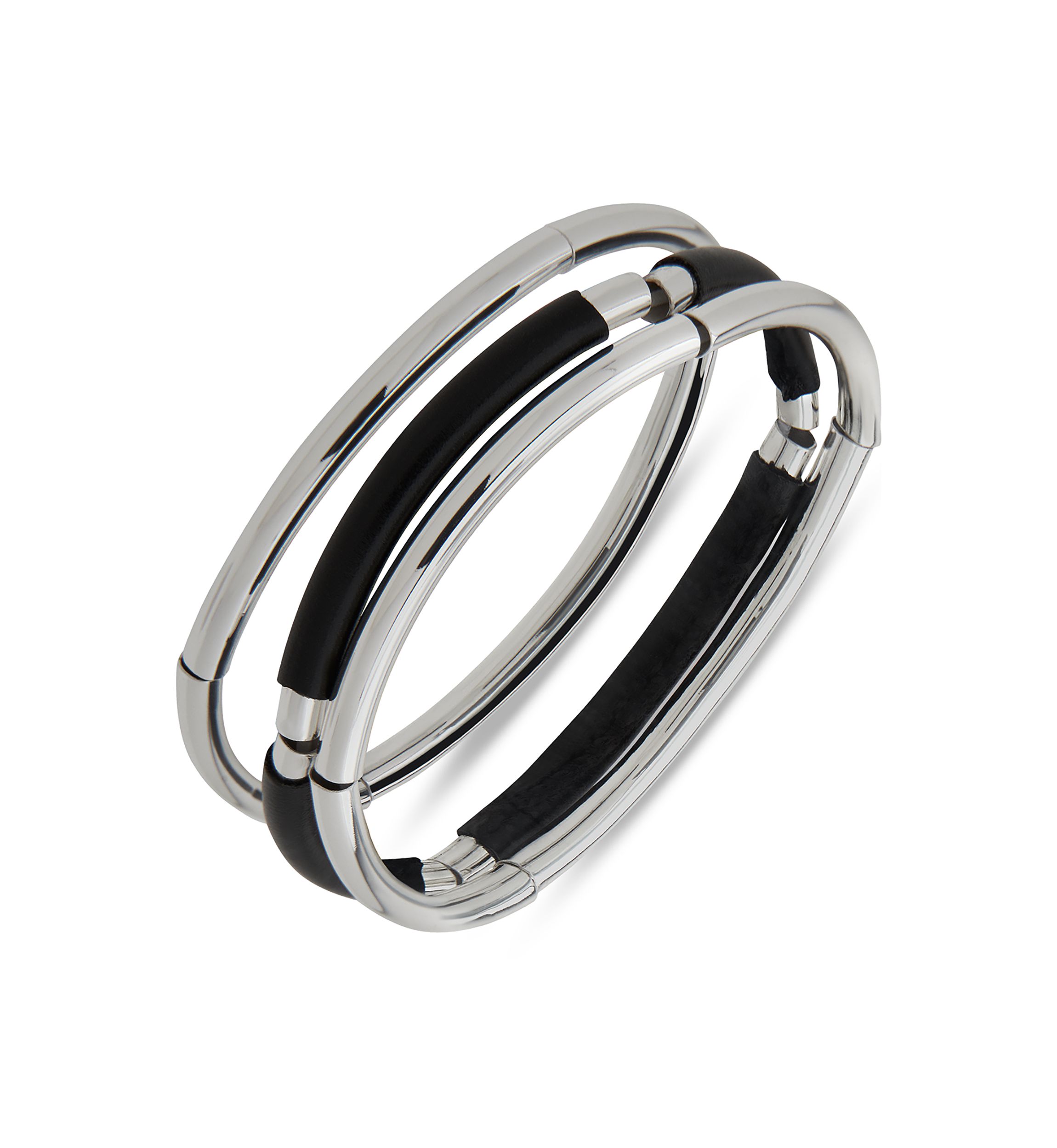 Silver Tone Trio Black Stretch Bracelet