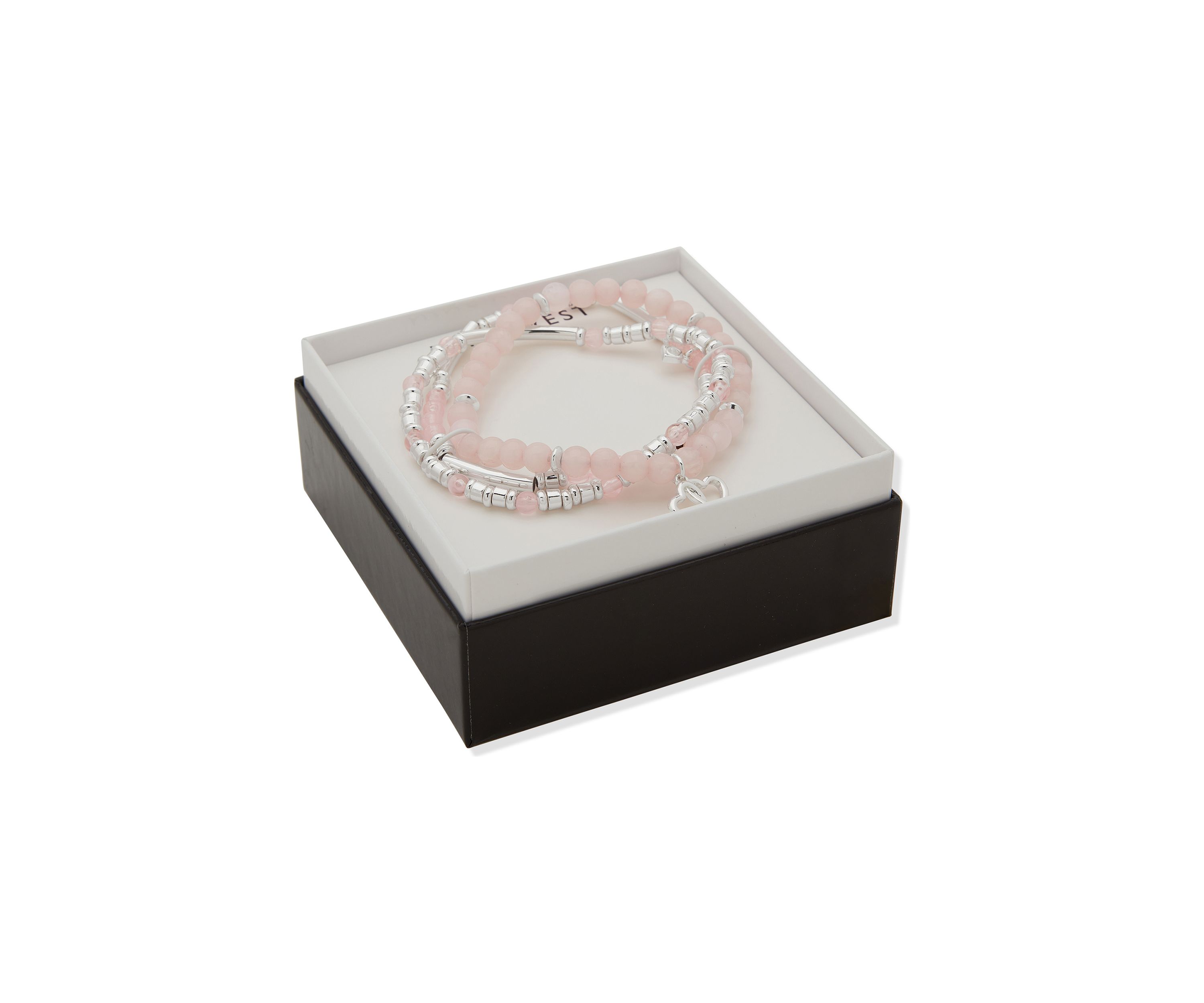 Silver Tone Heart Charm Bracelet Set