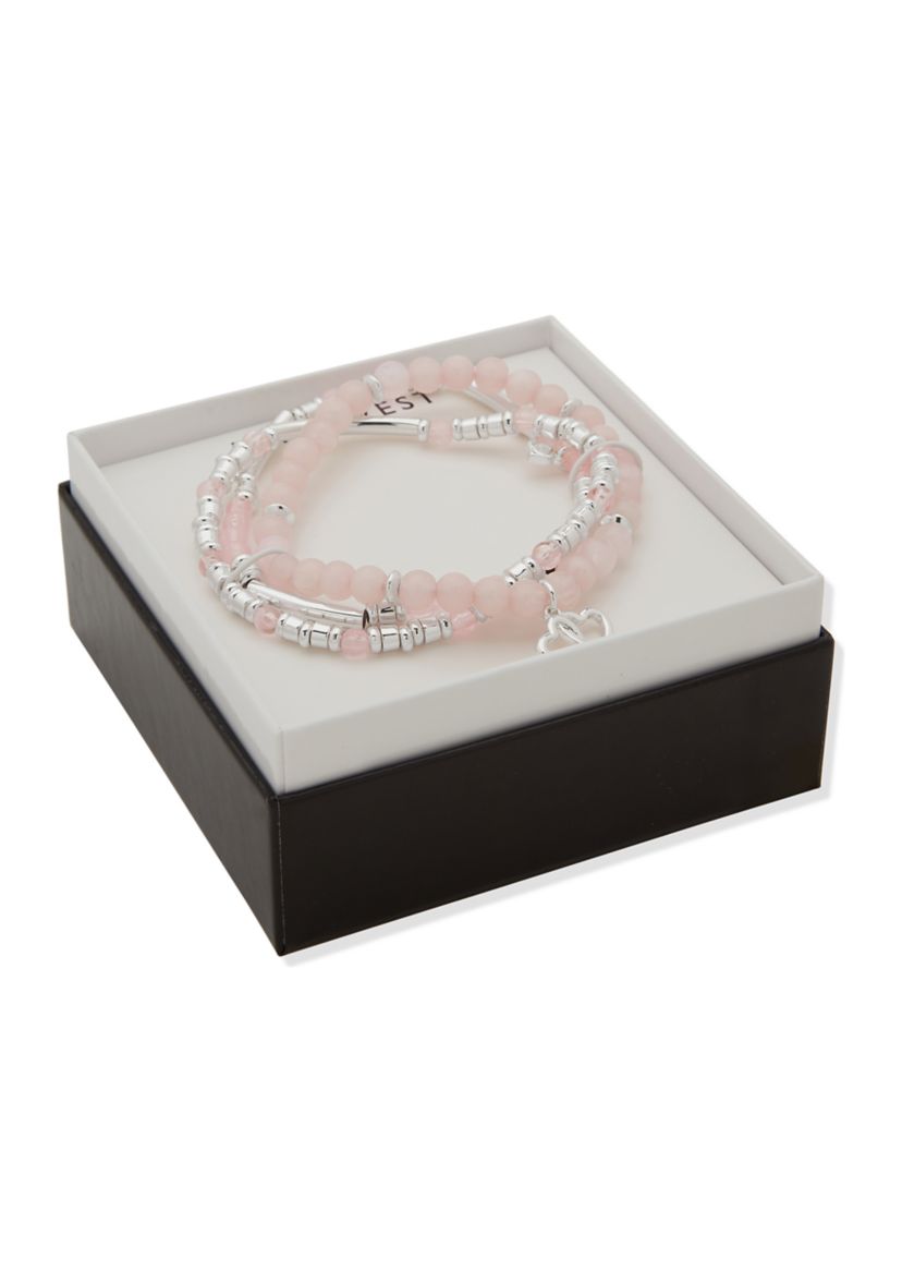 Silver Tone Heart Charm Bracelet Set