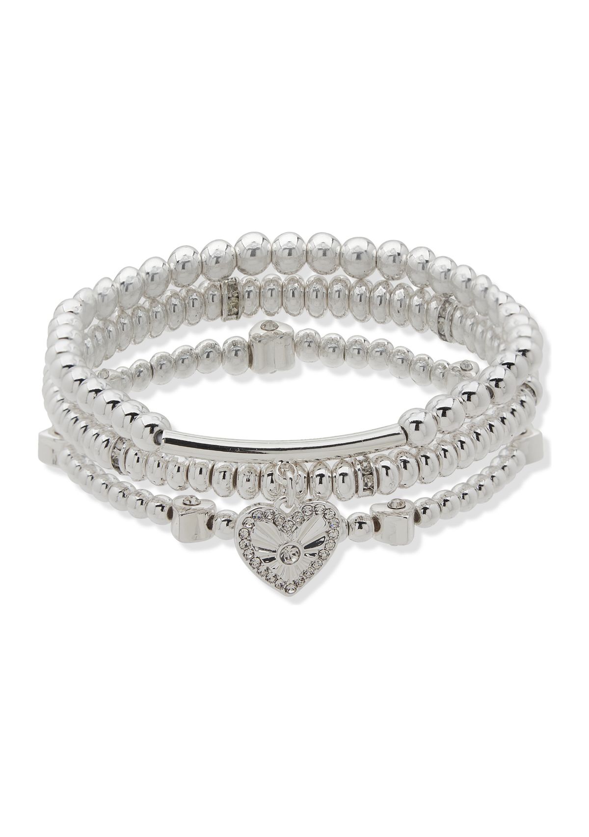 Crystal Heart Pave Stretch Bracelets Set