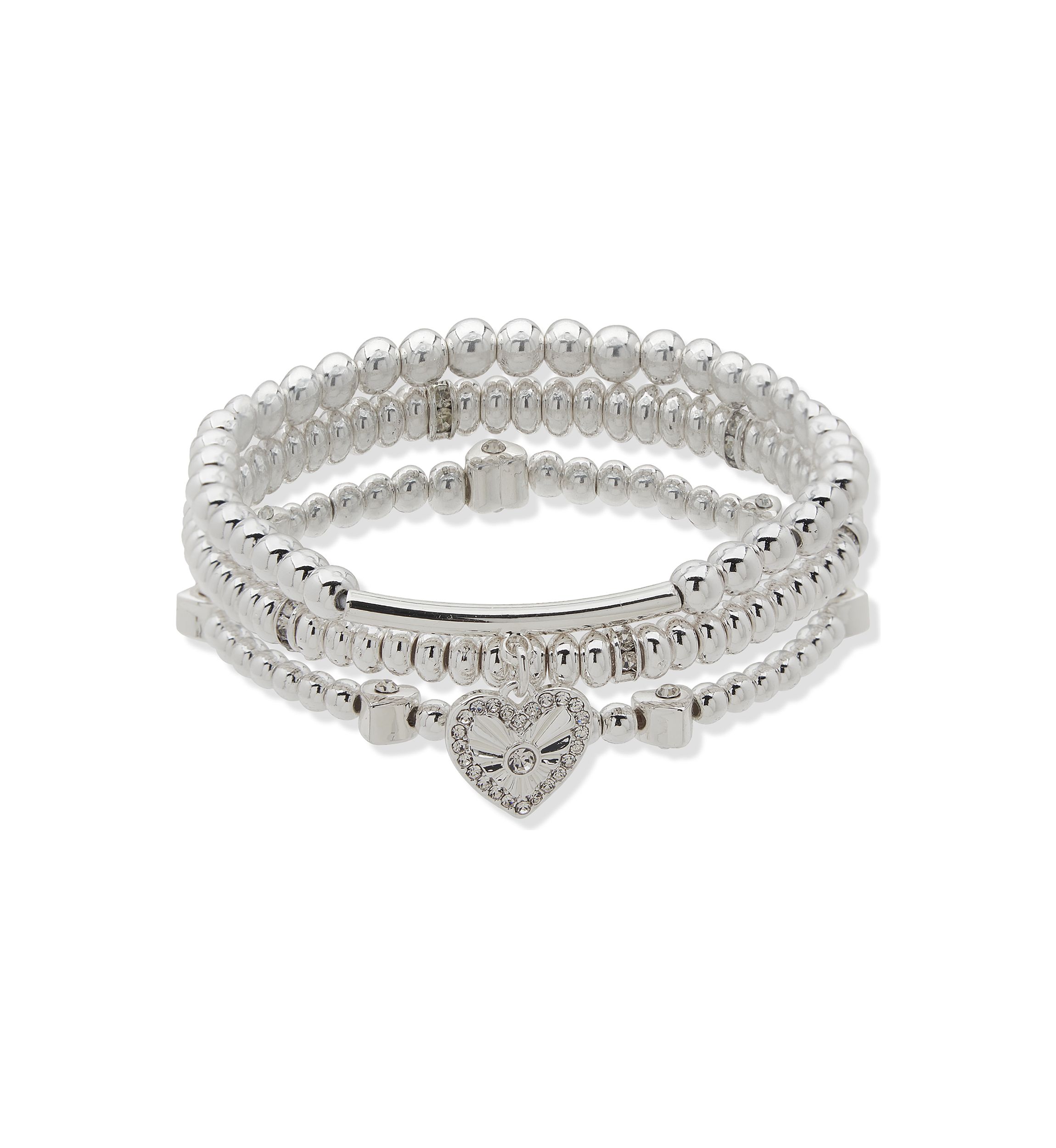 Crystal Heart Pave Stretch Bracelets Set