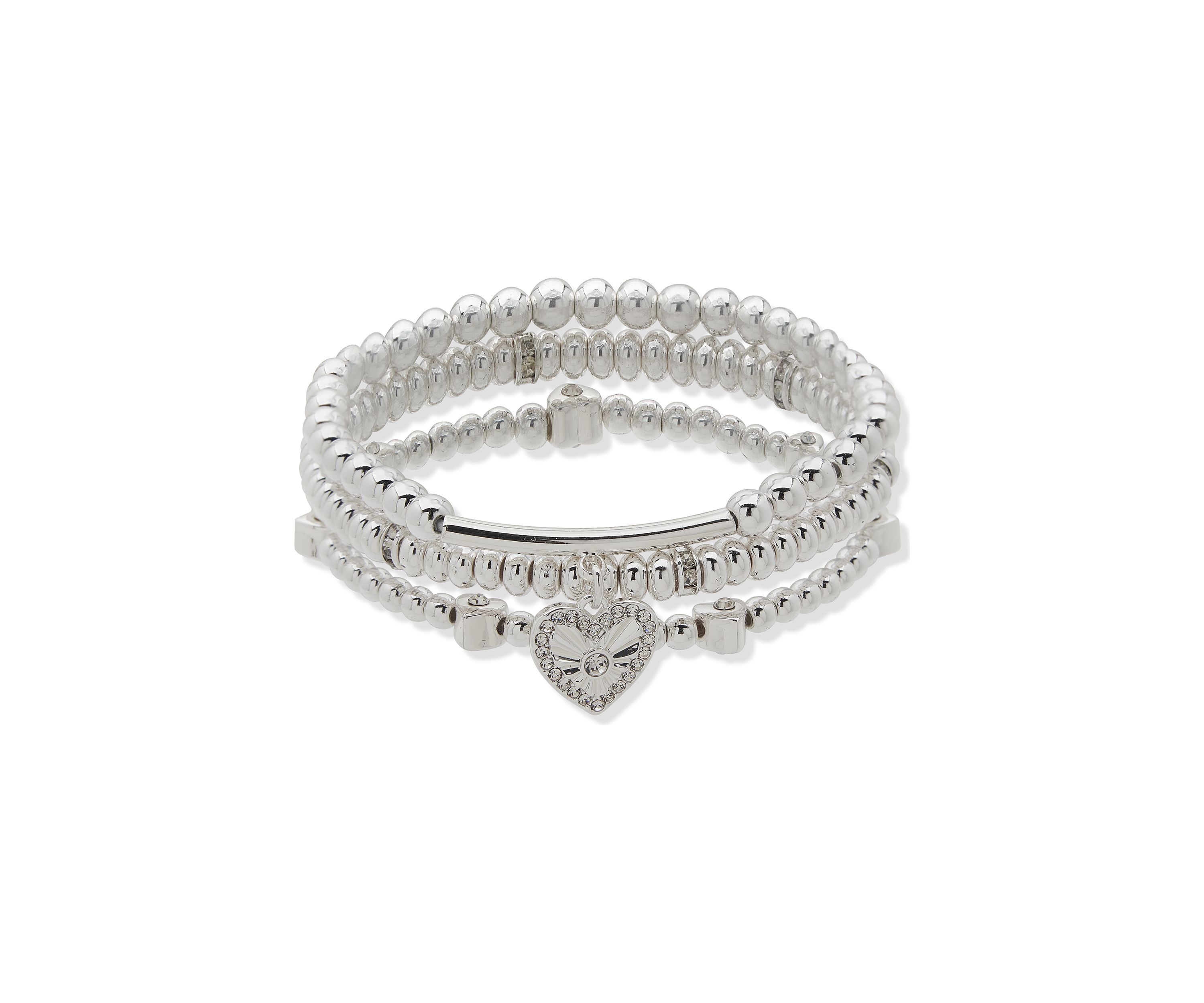 Crystal Heart Pave Stretch Bracelets Set