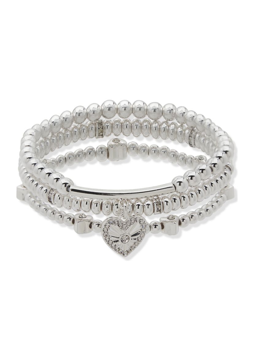 Crystal Heart Pave Stretch Bracelets Set