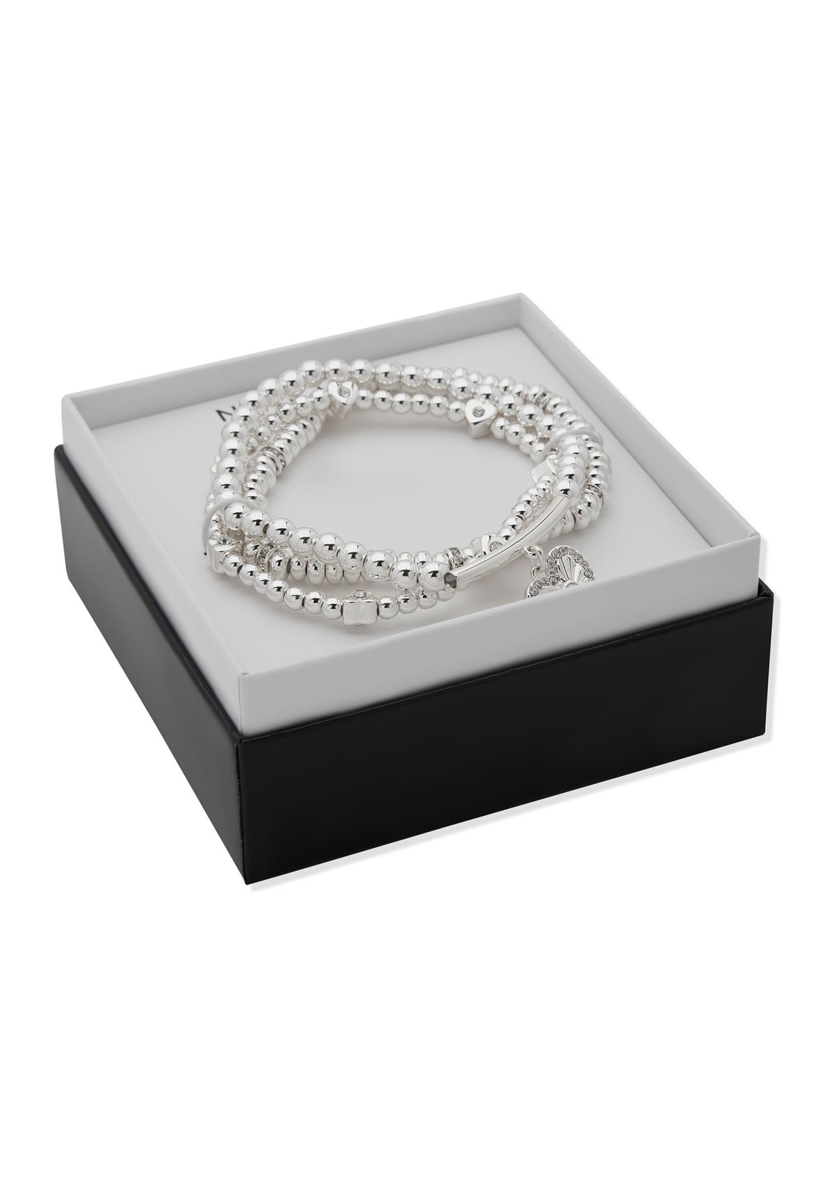 Crystal Heart Pave Stretch Bracelets Set