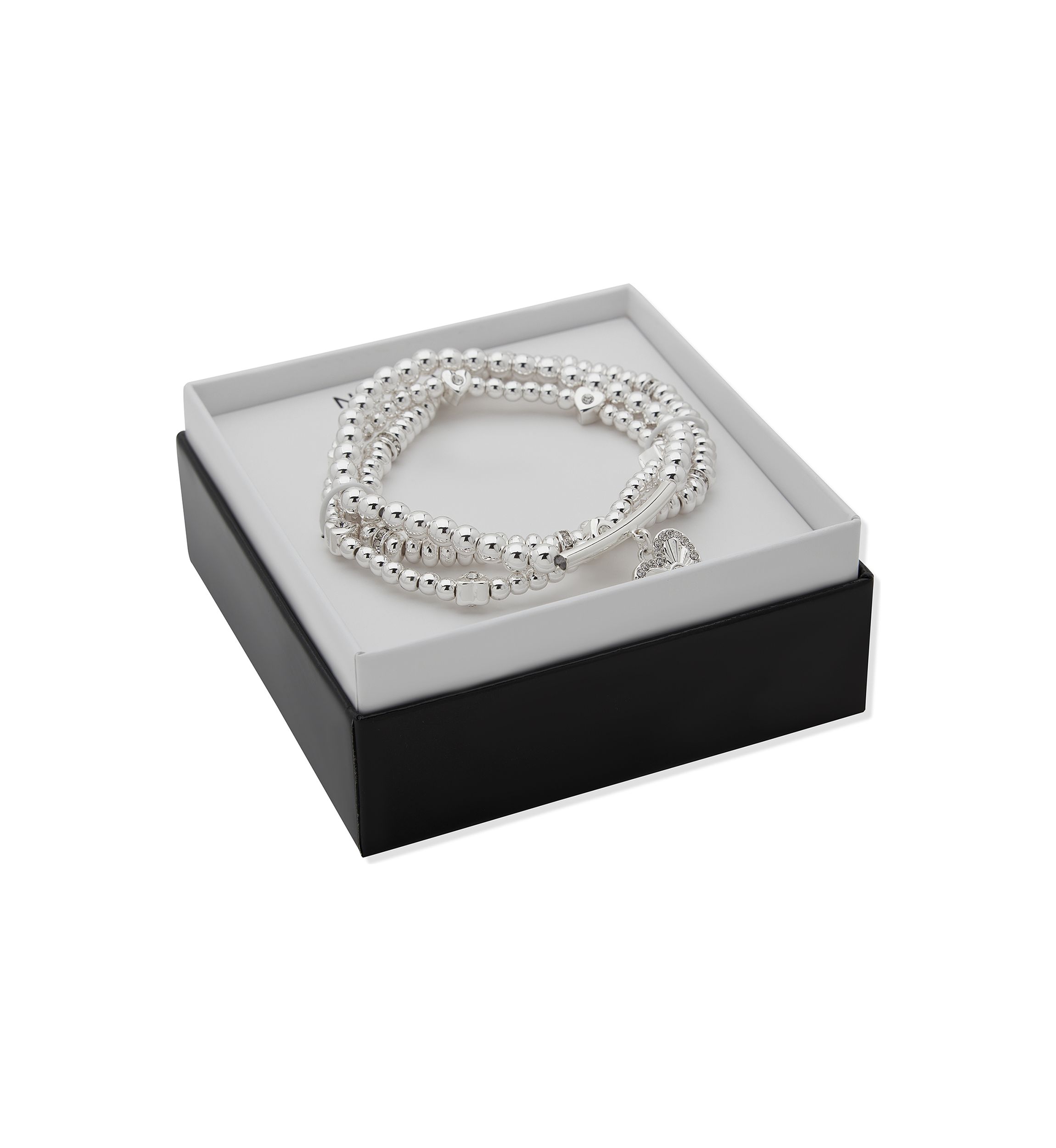 Crystal Heart Pave Stretch Bracelets Set