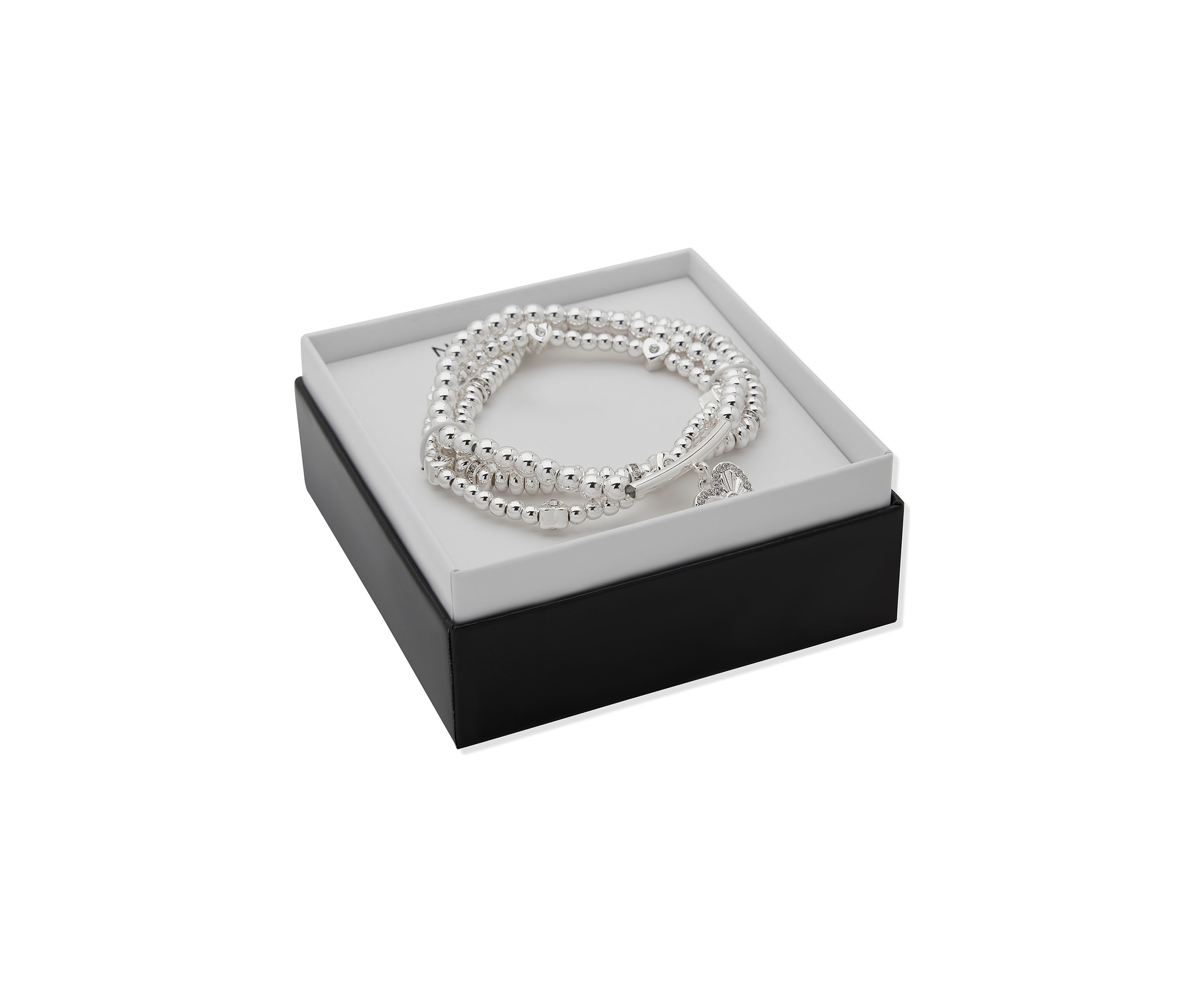 Crystal Heart Pave Stretch Bracelets Set