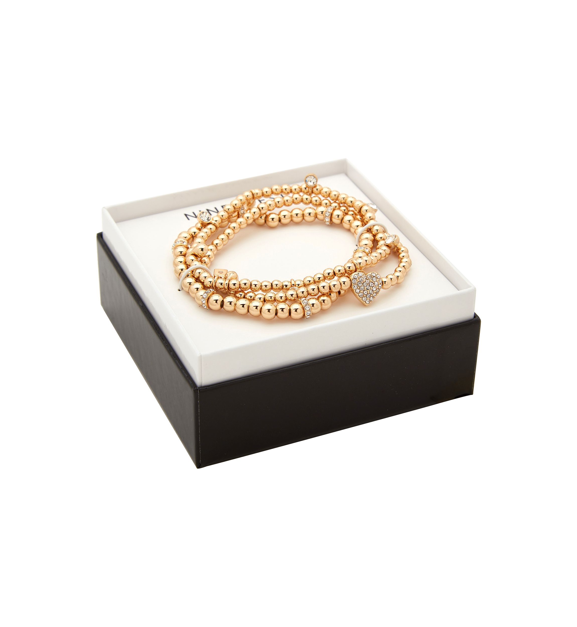 Gold Tone Set of 3 Crystal Pave Heart Stretch Bracelets - Boxed 