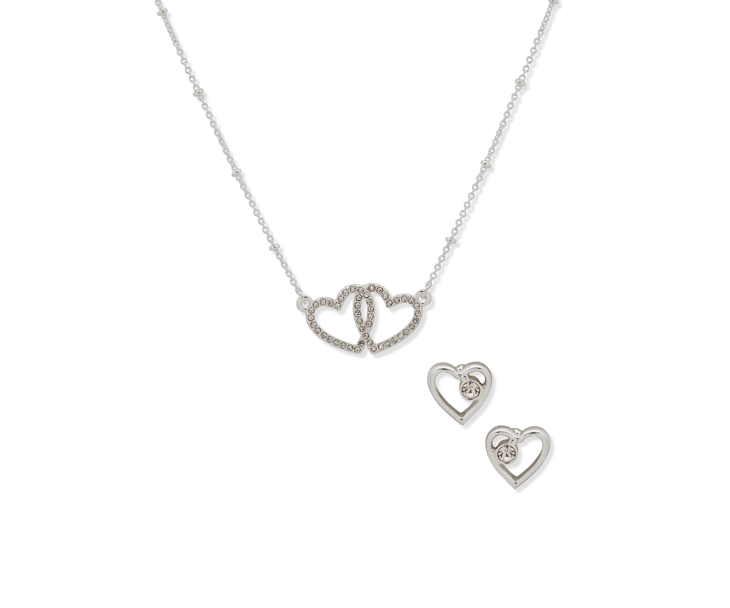 Silver Tone Crystal Stud and 17" Pendant Necklace - Boxed