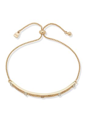 Gold Tone Crystal Baguette Slider Bracelet
