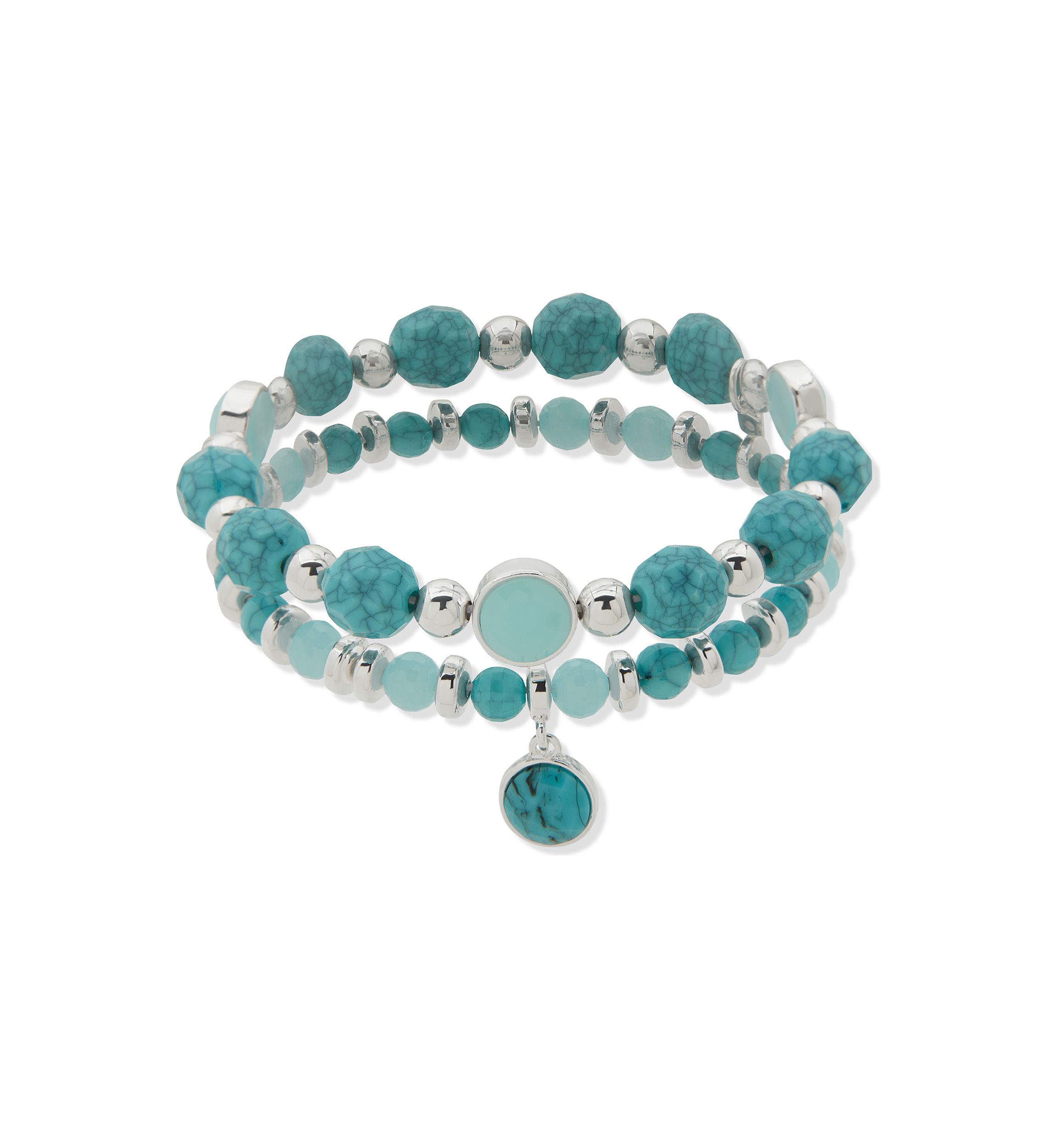 Silver Tone Turquoise Beaded Stretch Bracelets
