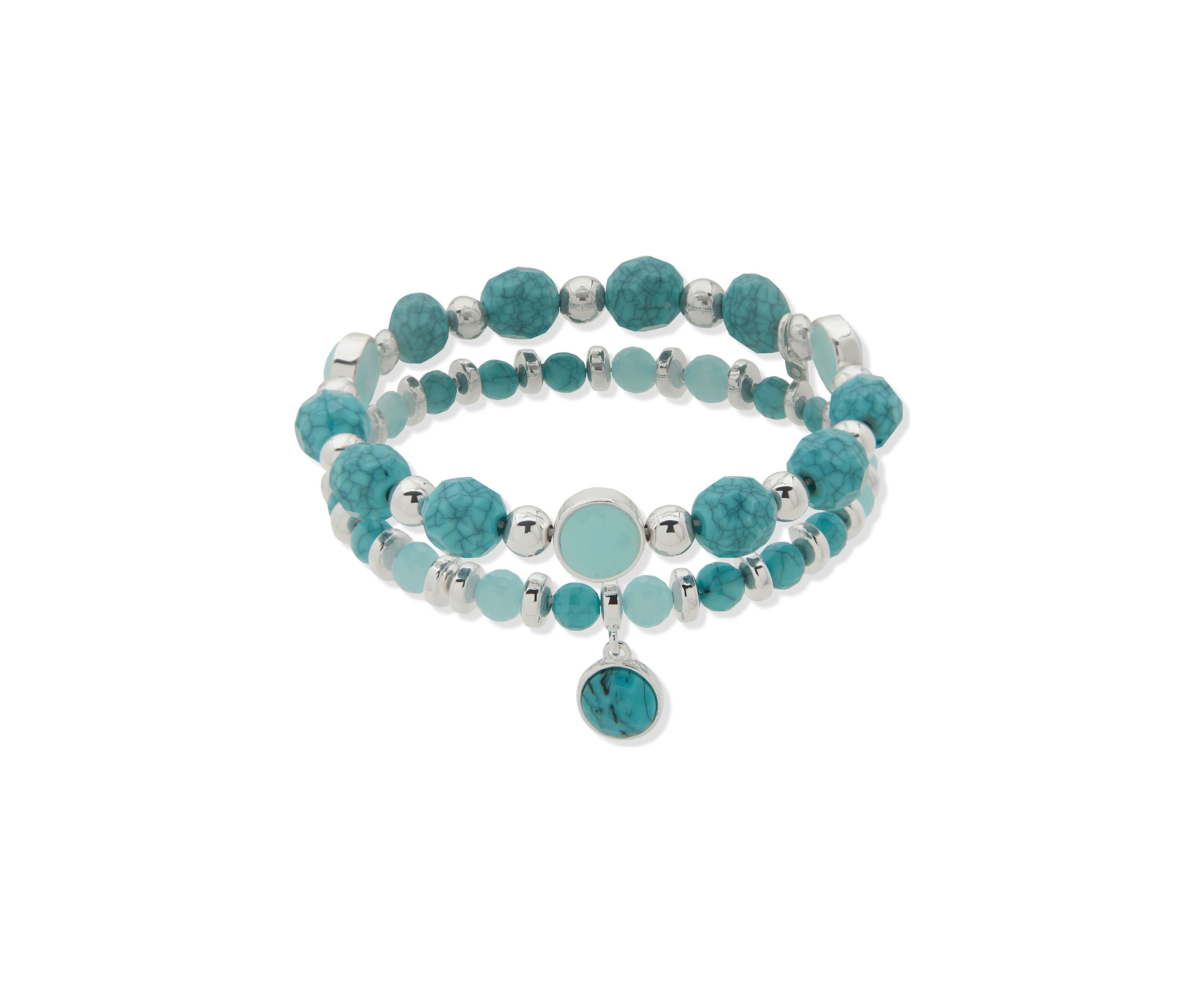 Silver Tone Turquoise Beaded Stretch Bracelets