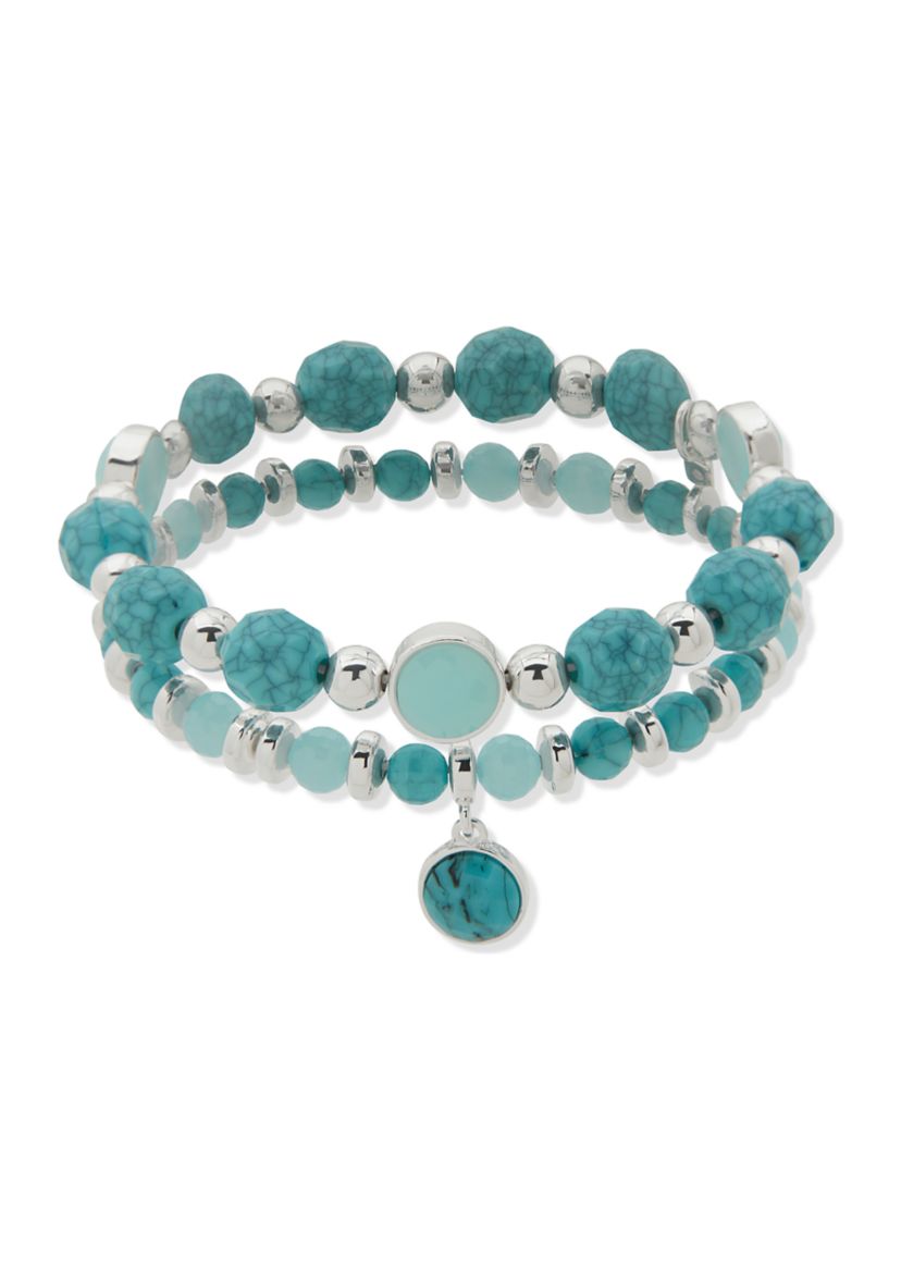 Silver Tone Turquoise Beaded Stretch Bracelets