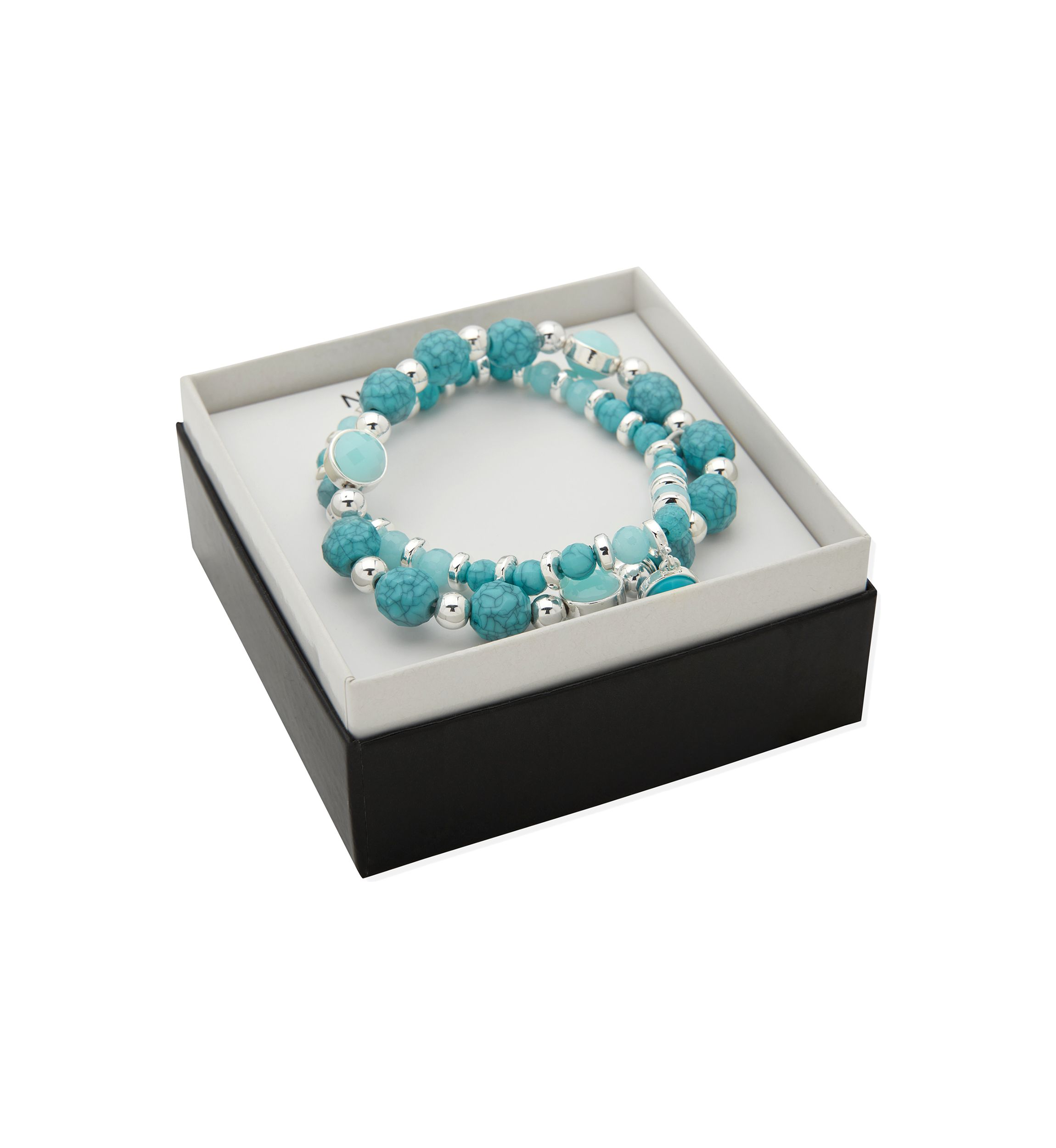 Silver Tone Turquoise Beaded Stretch Bracelets