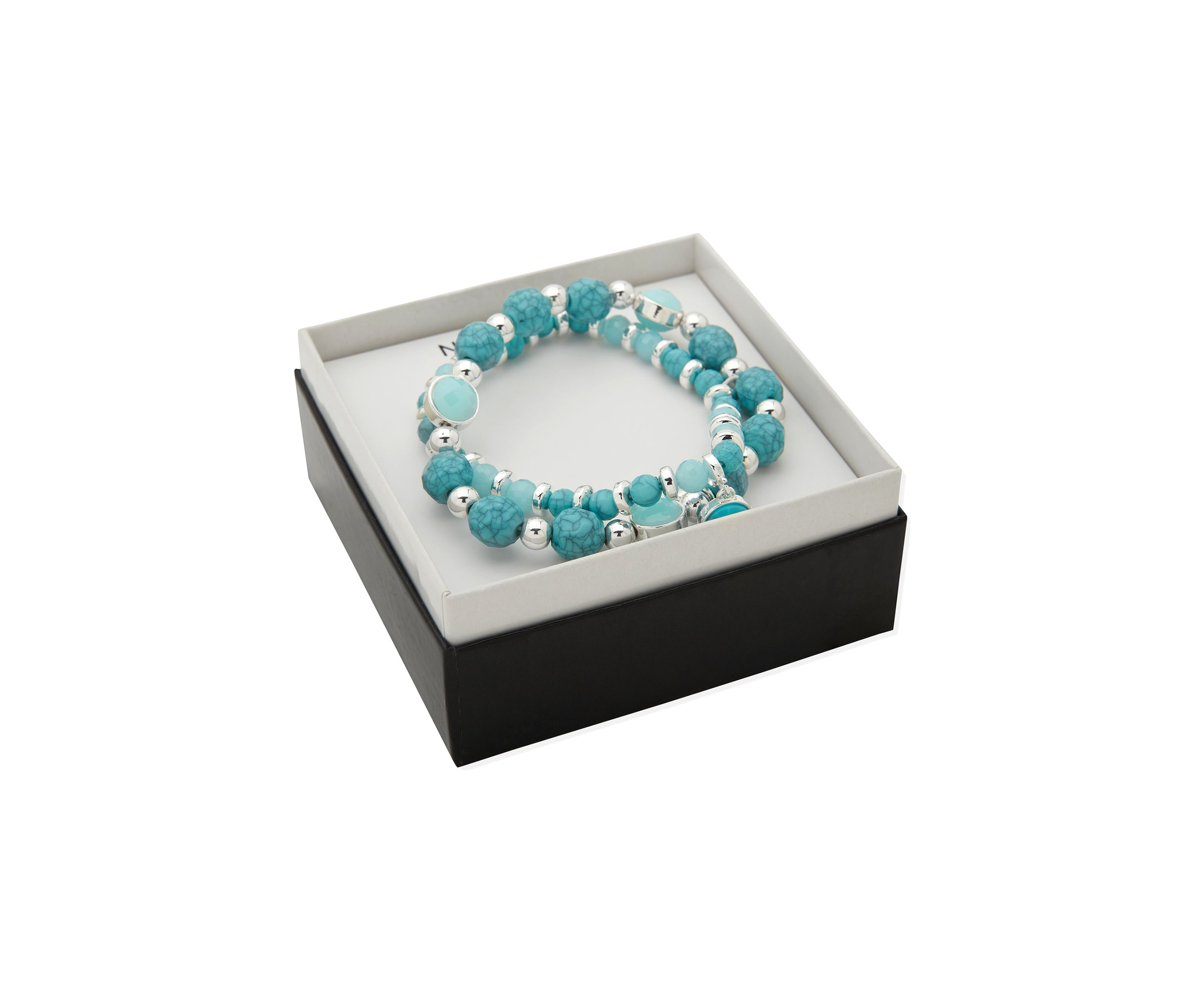 Silver Tone Turquoise Beaded Stretch Bracelets