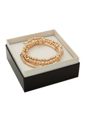 Gold Tone Set of 3 Beaded Stretch Bracelets