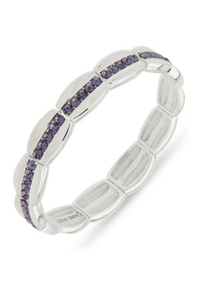 Silver Tone Purple Pave Stripe Stretch Bracelet