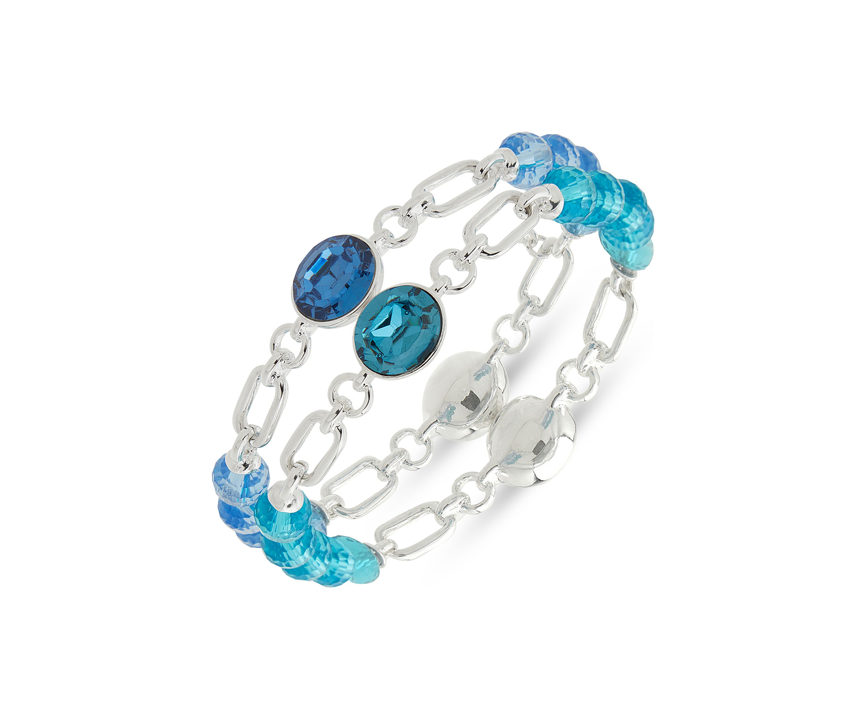 Silver Tone Multi Color Stretch Bracelet Set