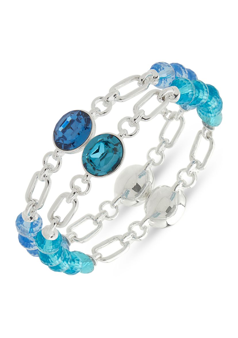 Silver Tone Multi Color Stretch Bracelet Set