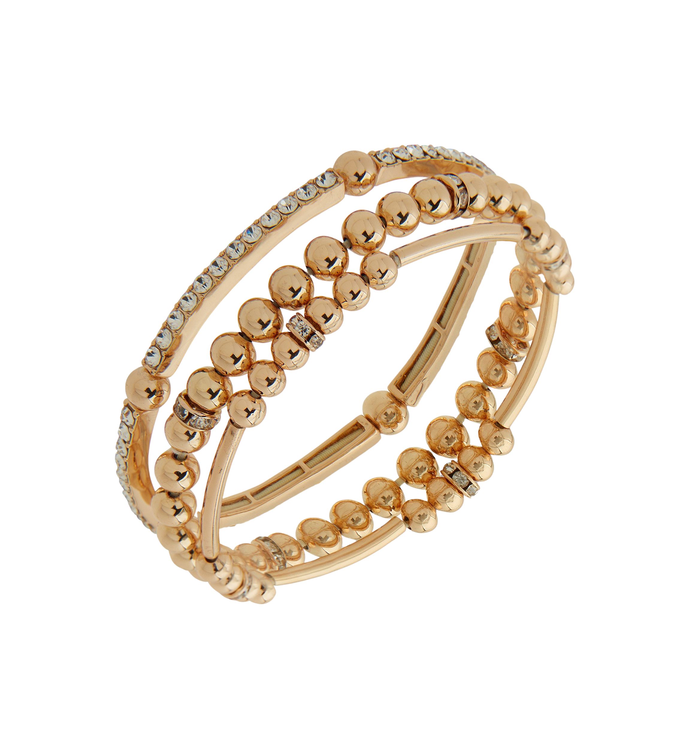 Gold Tone Crystal Pavé Ball Stretch Beaded Bracelet - Set of 3