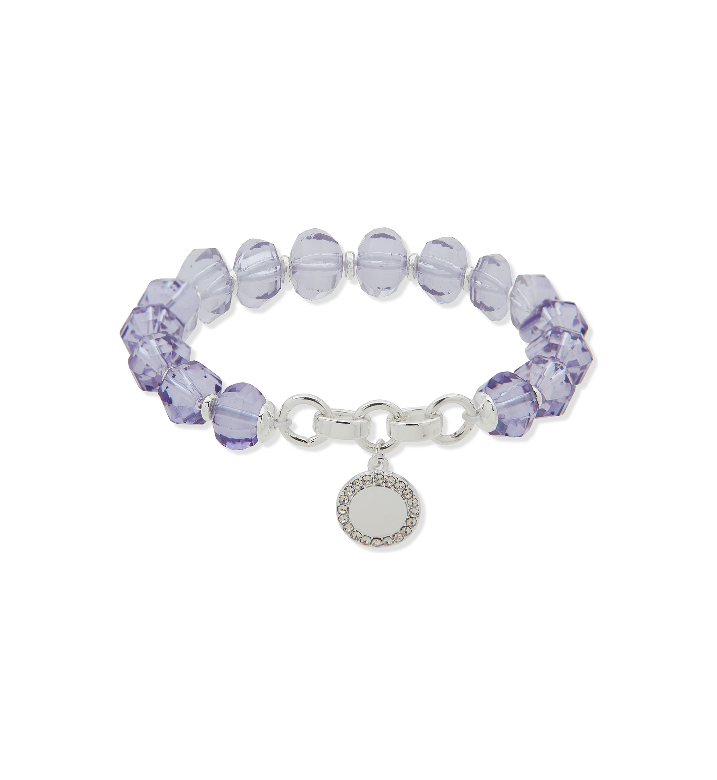 Silver Tone Purple Fireball Stretch Bracelet