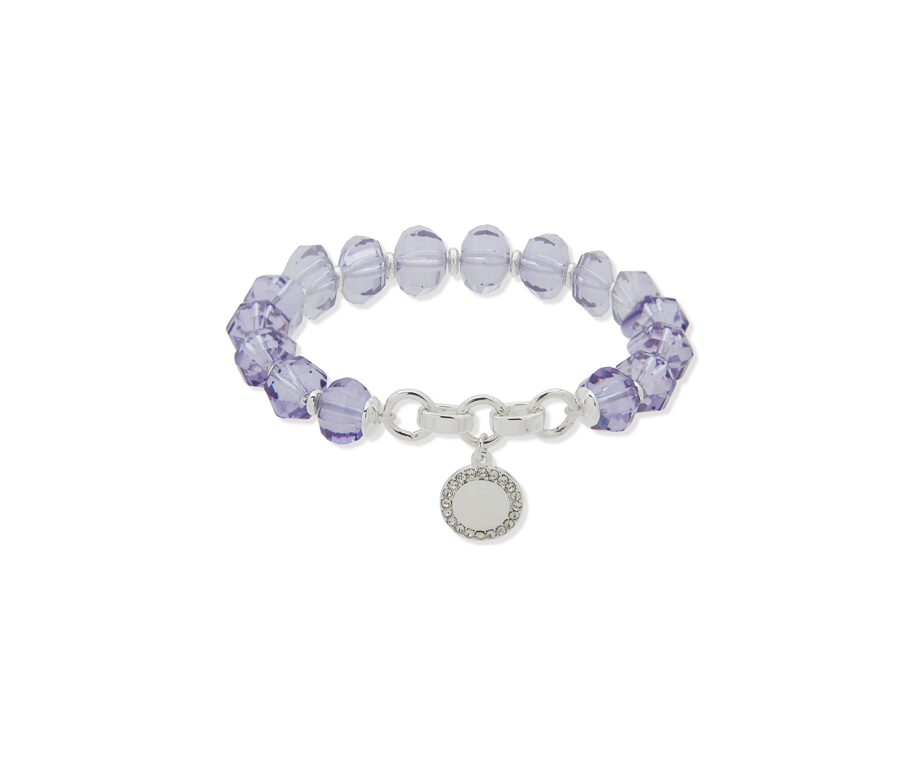 Silver Tone Purple Fireball Stretch Bracelet