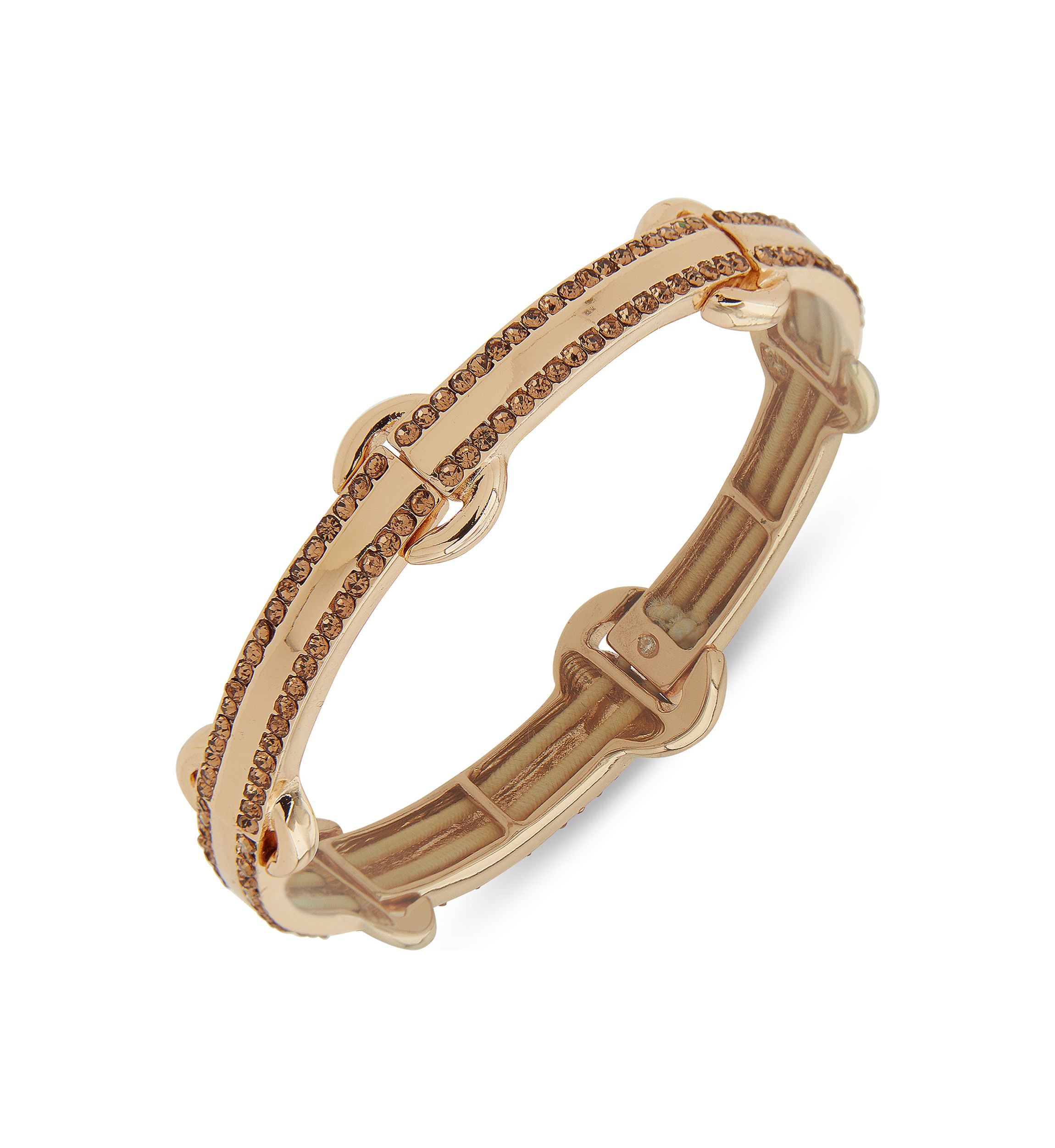 Gold Tone Topaz Link Disc Stretch Bracelet
