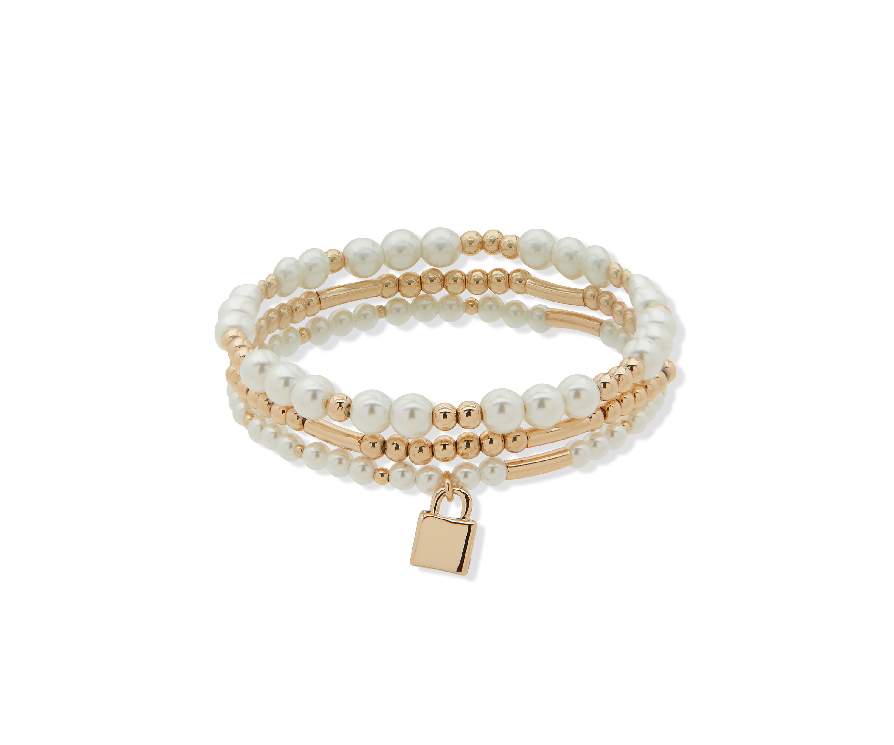 Gold Tone Pearl Stretch Bracelet Set