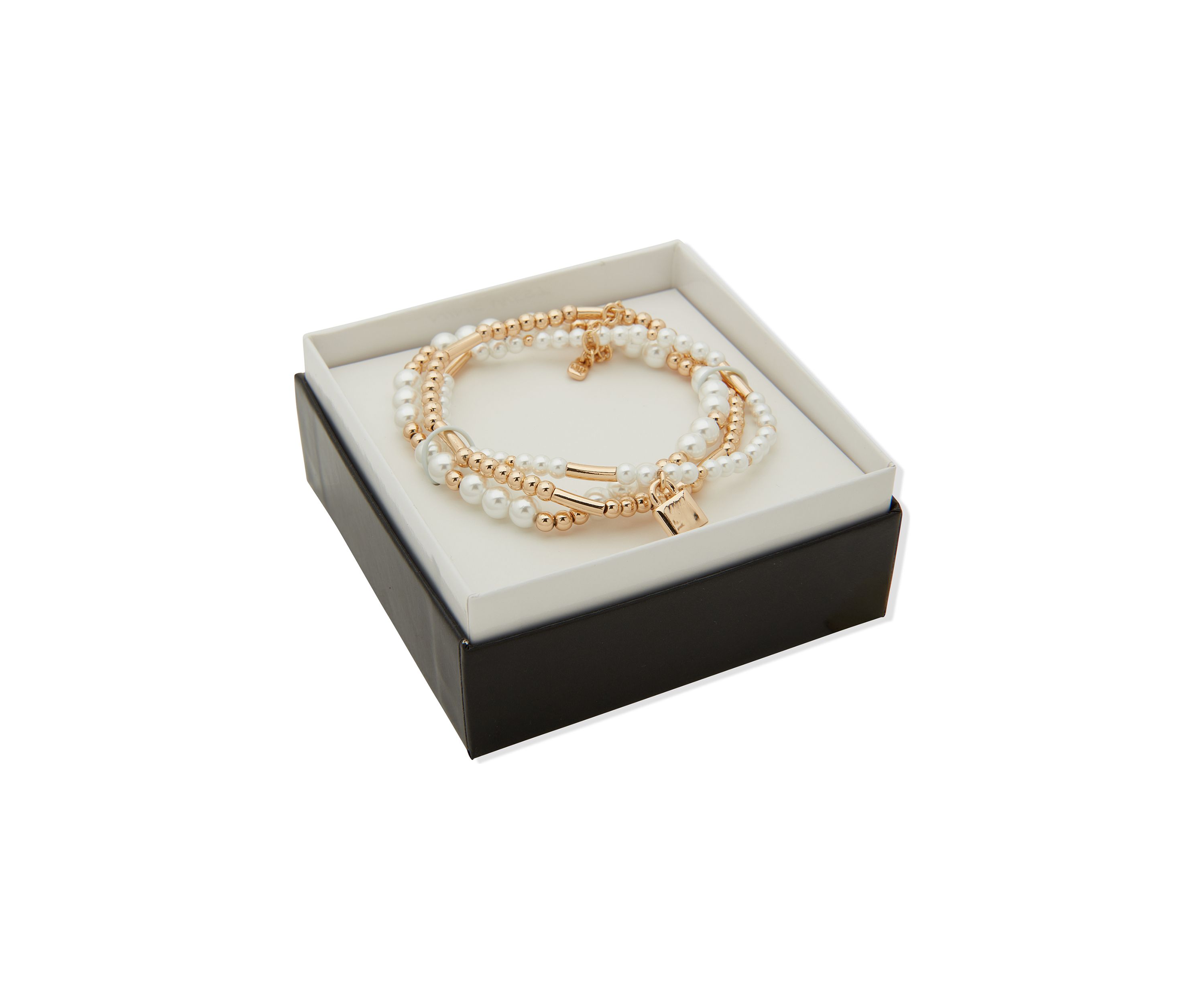 Gold Tone Pearl Stretch Bracelet Set
