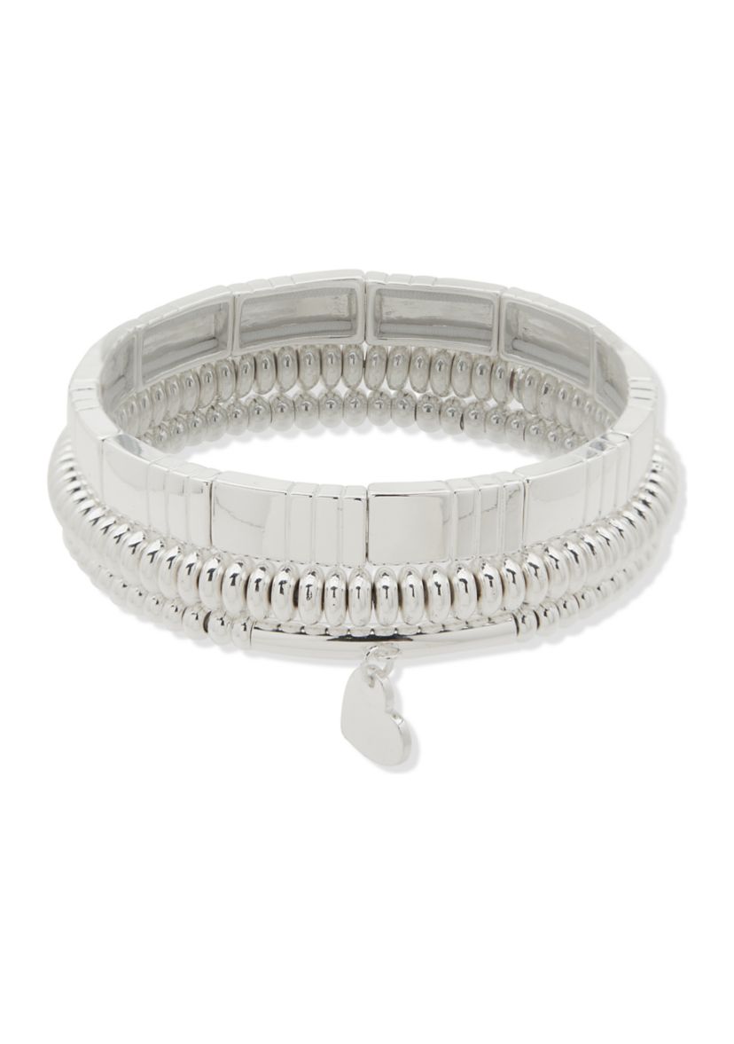Heart Charm Beaded Stretch Bracelet Set