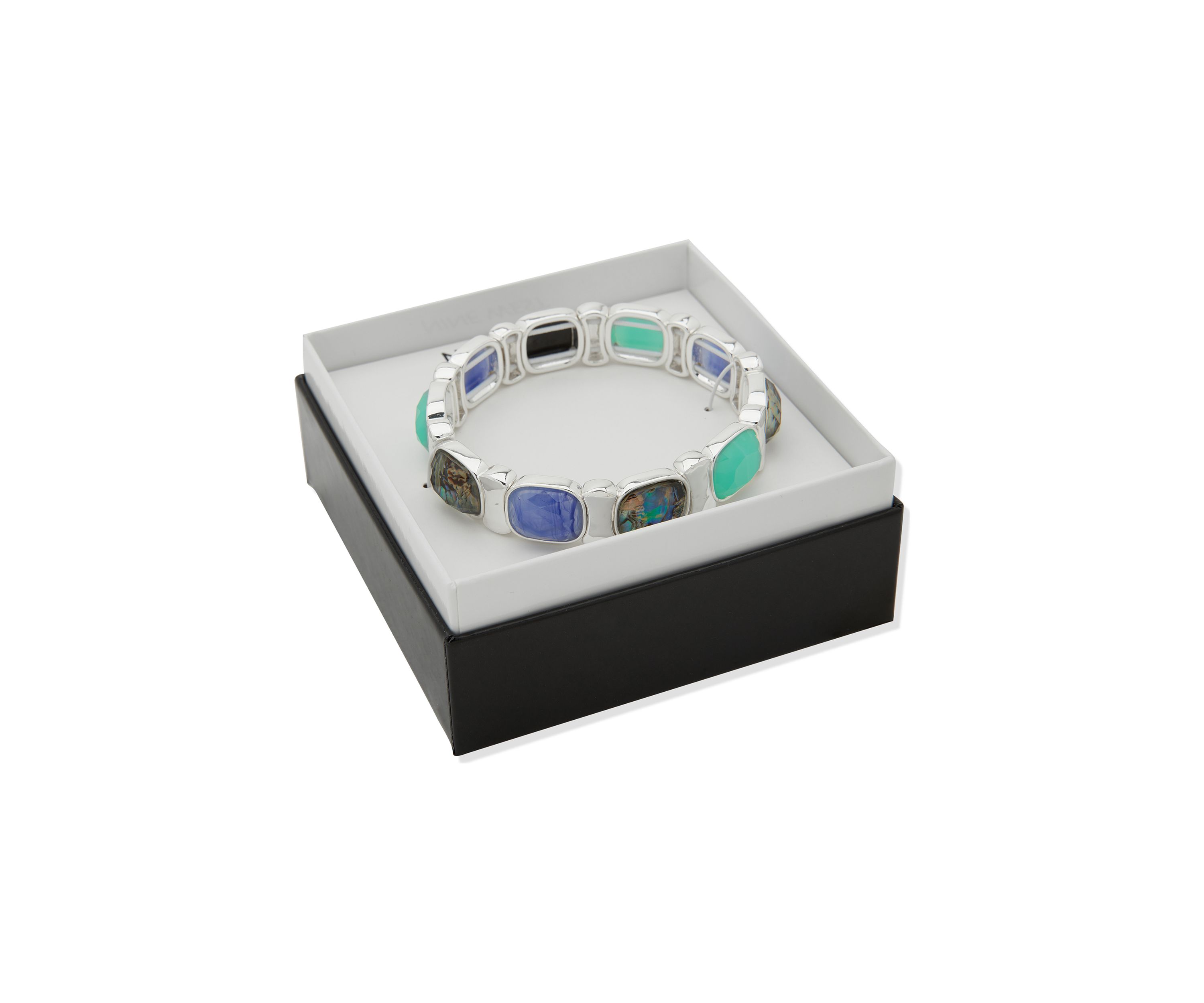 Silver Tone Square Stone Stretch Bracelet