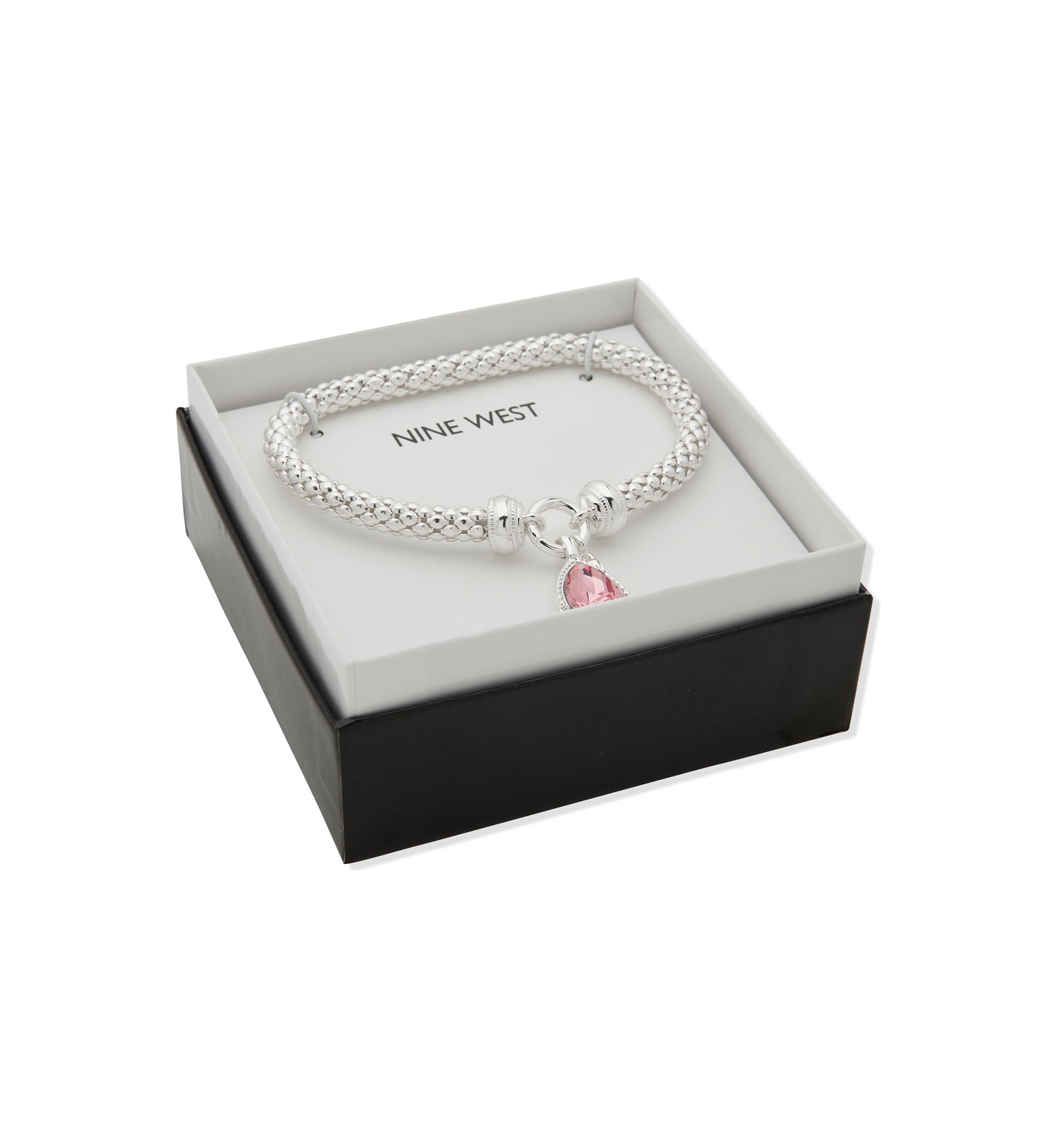 Silver Tone Pink Popcorn Stretch Bracelet
