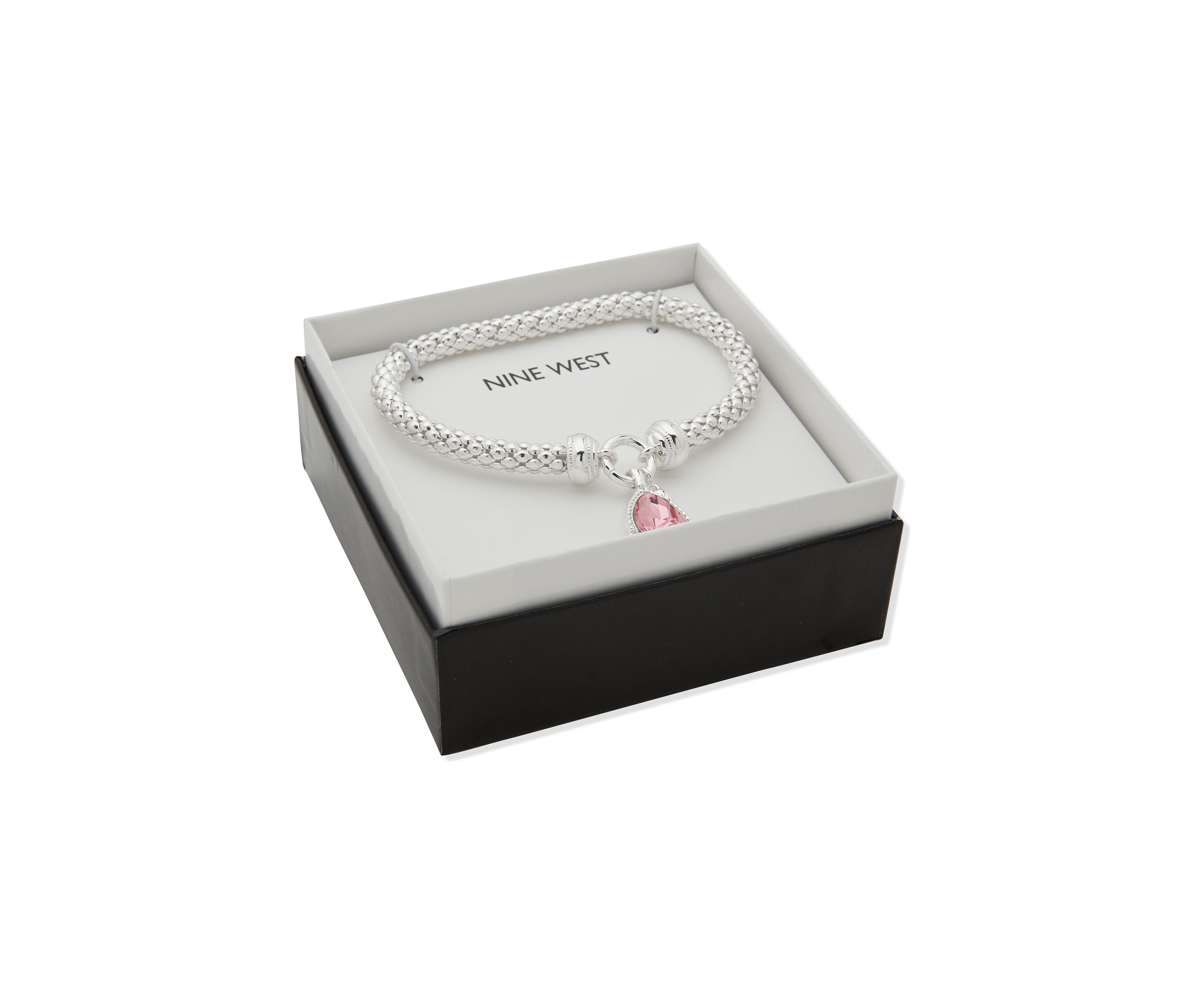 Silver Tone Pink Popcorn Stretch Bracelet