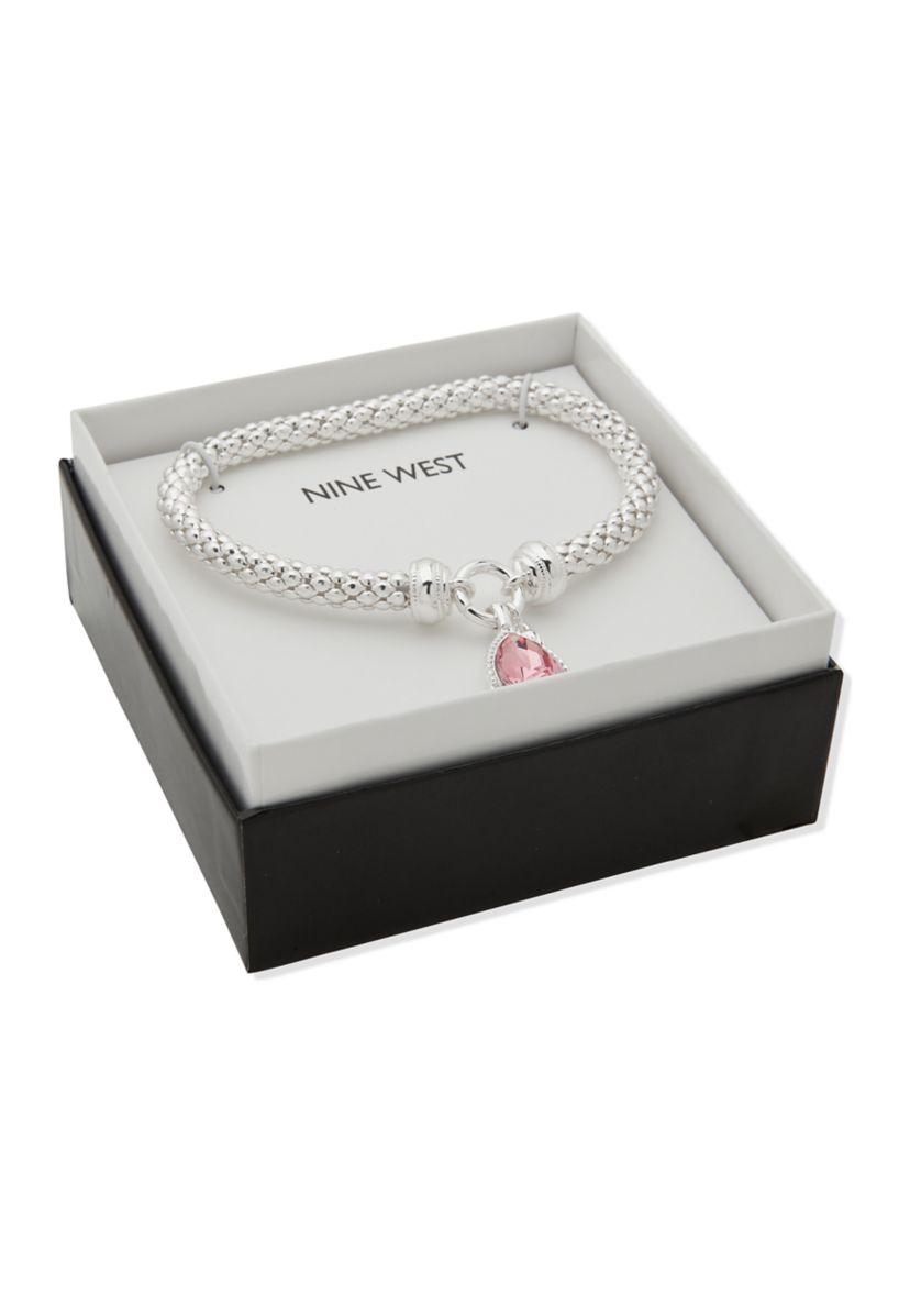 Silver Tone Pink Popcorn Stretch Bracelet