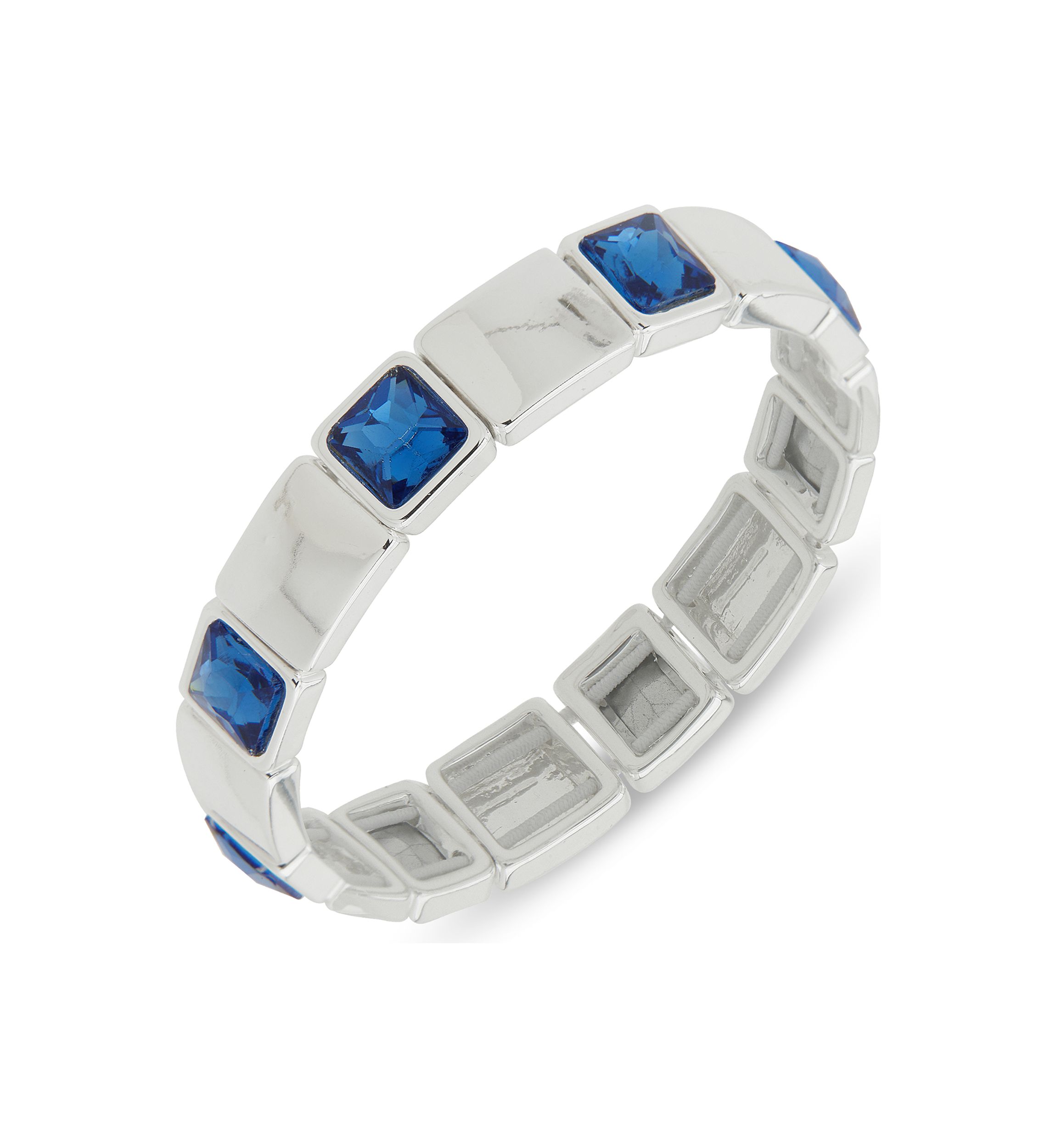 Silver Tone Blue Stone Stretch Bracelet