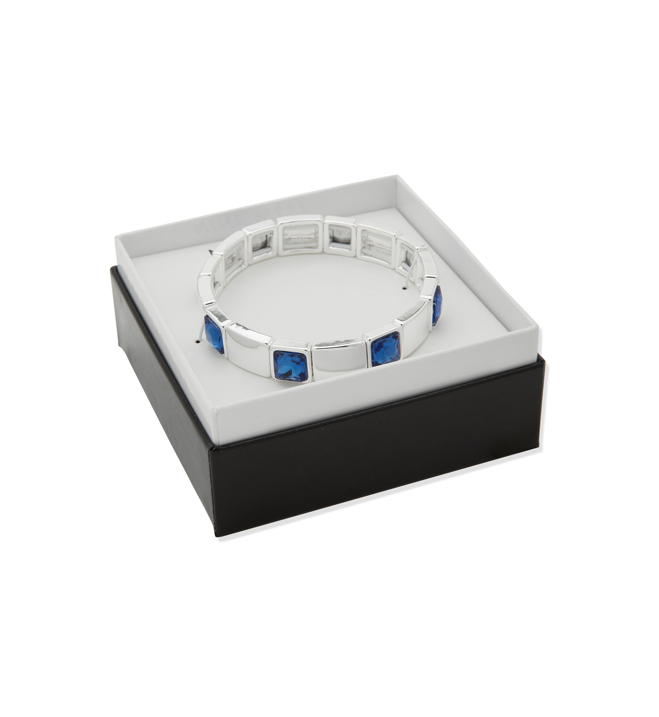 Silver Tone Blue Stone Stretch Bracelet