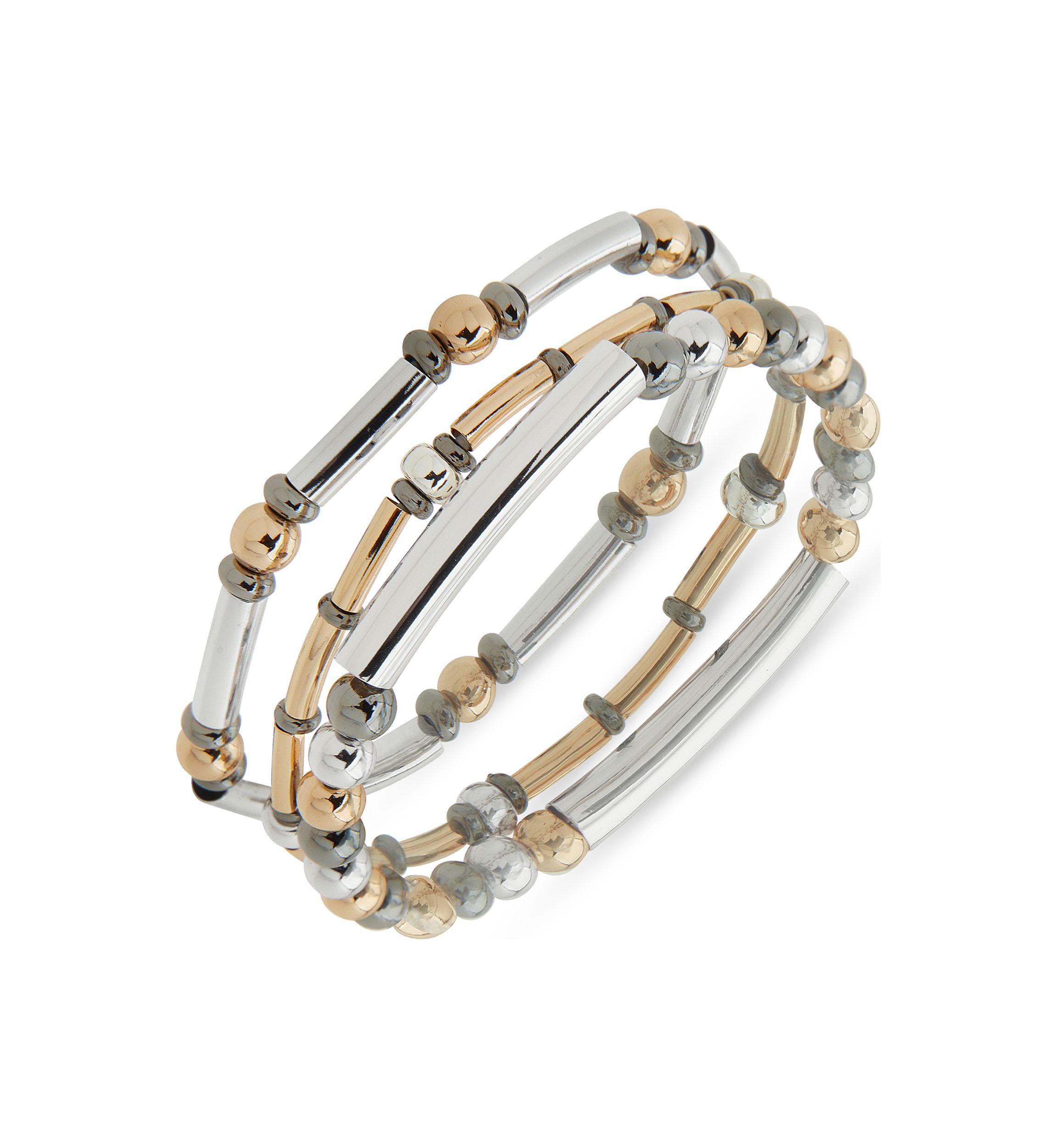 Tri Tone Tube Stretch Bracelet Set