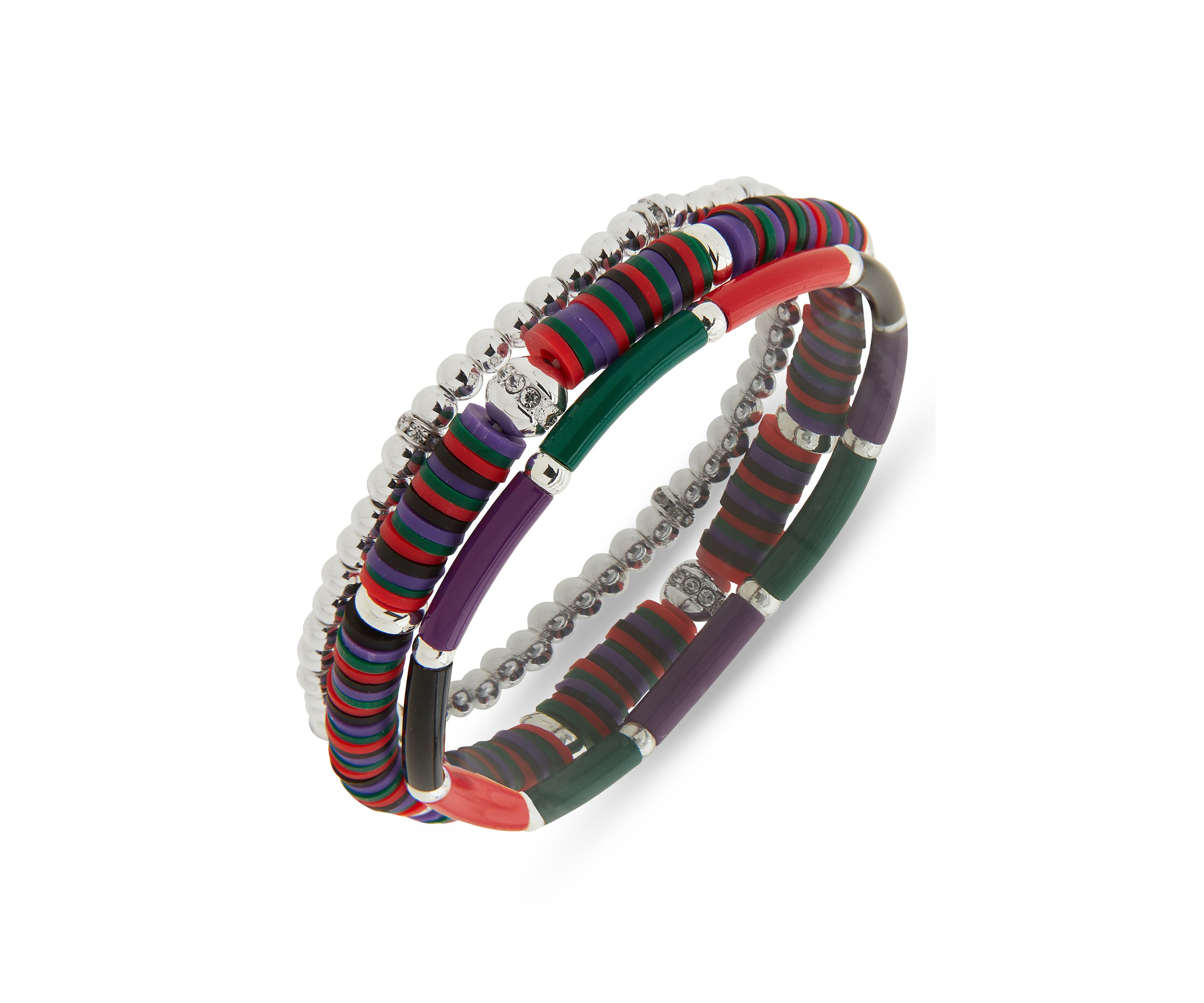 Silver Tone Silicon Stretch Bracelet Set