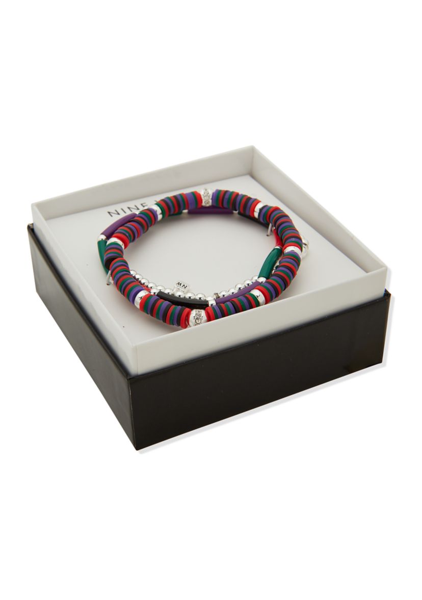 Silver Tone Silicon Stretch Bracelet Set