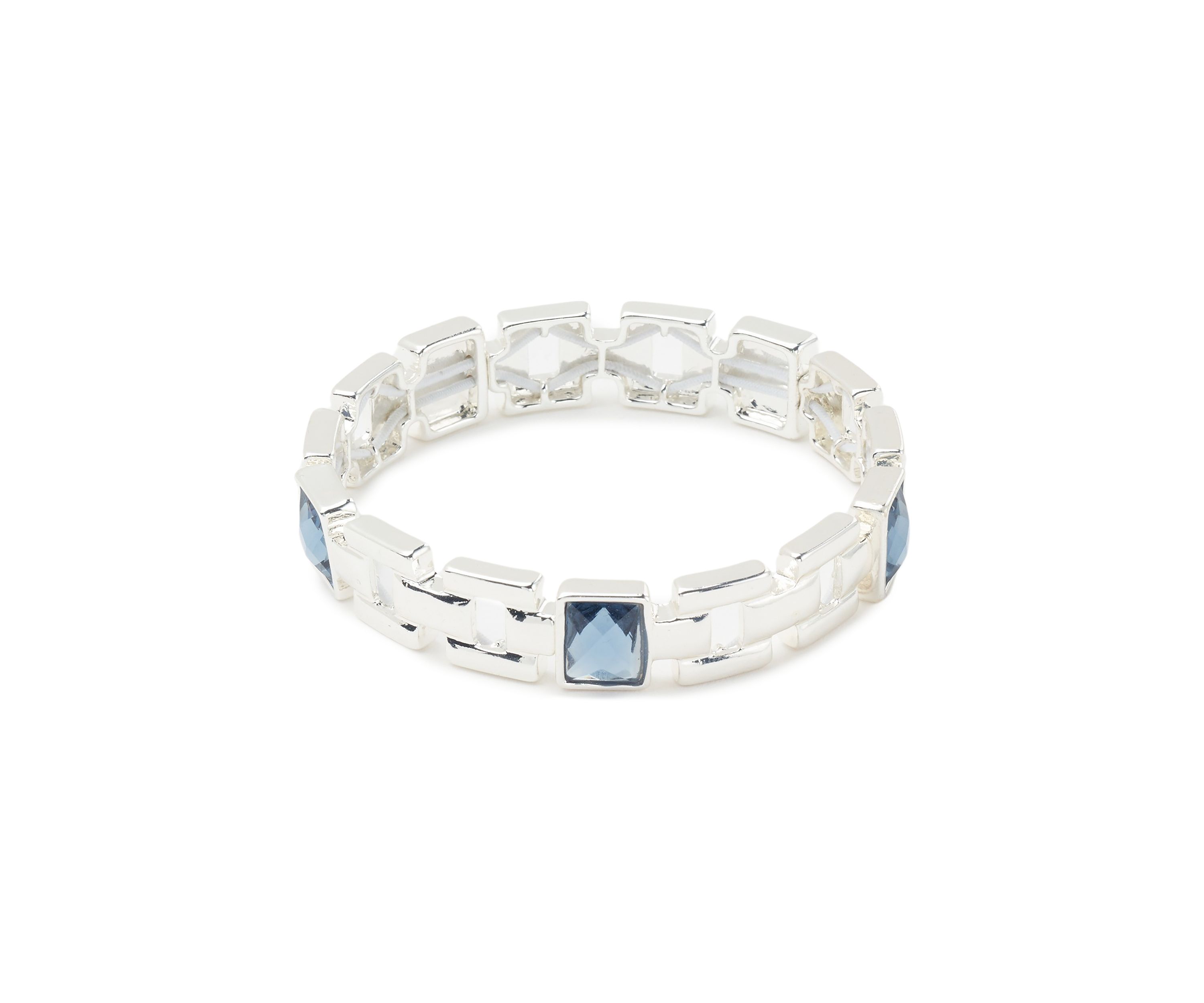 Silver Tone Denim Blue Square Stone Stretch Bracelet