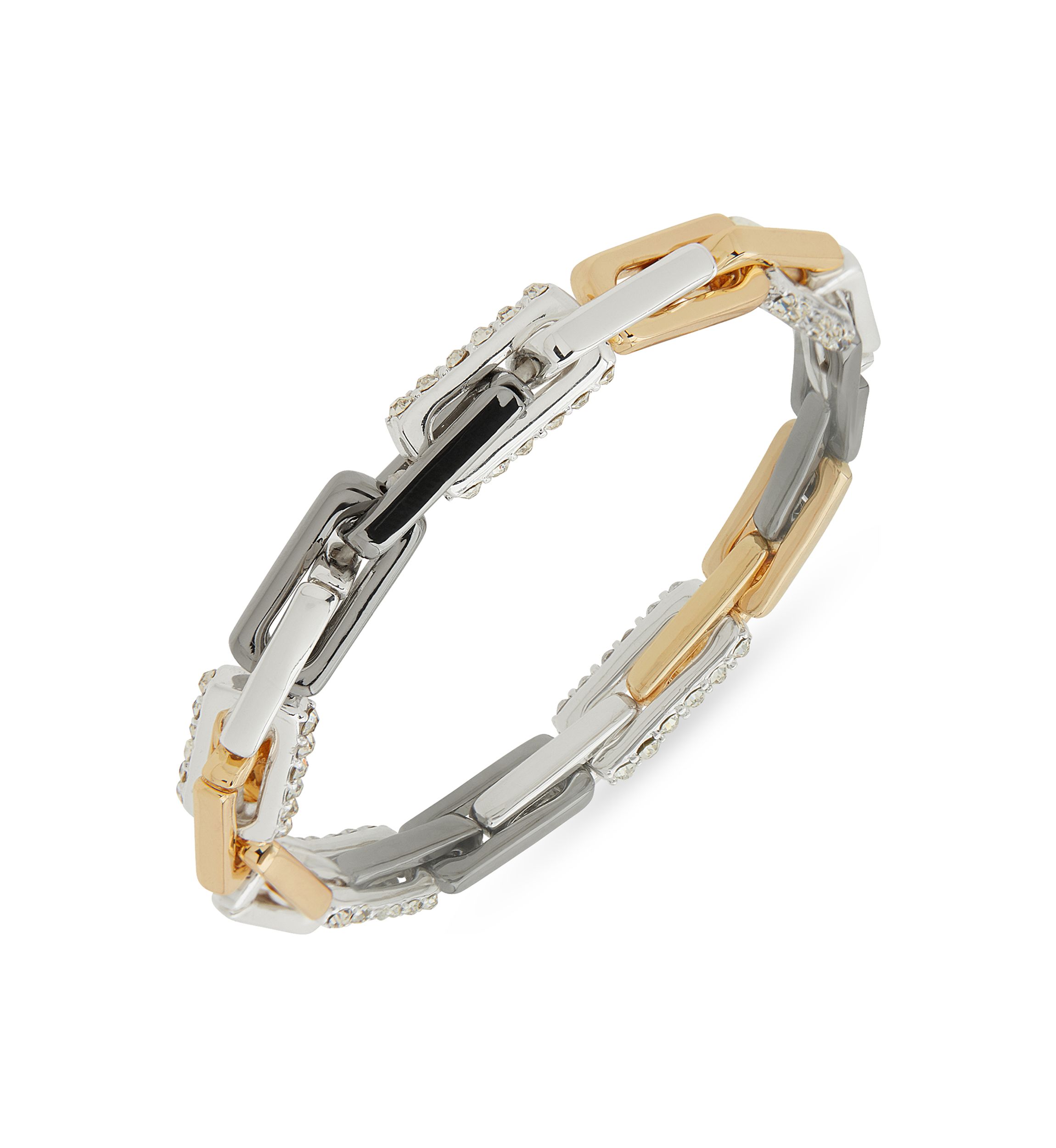 Tri Tone Crystal Chunky Link Stretch Bracelet