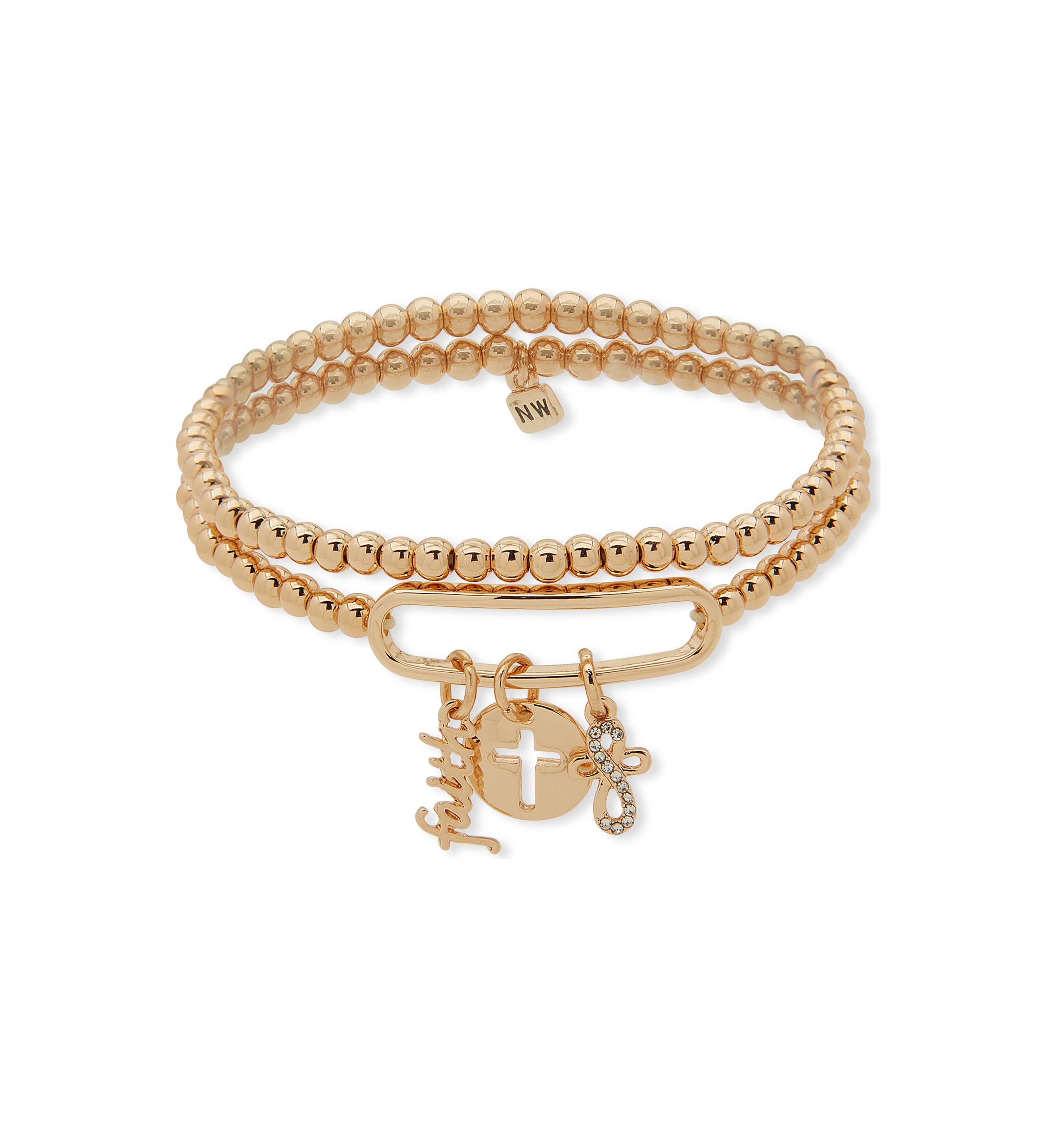 Gold Tone Crystal Cross Charm Bracelet Set