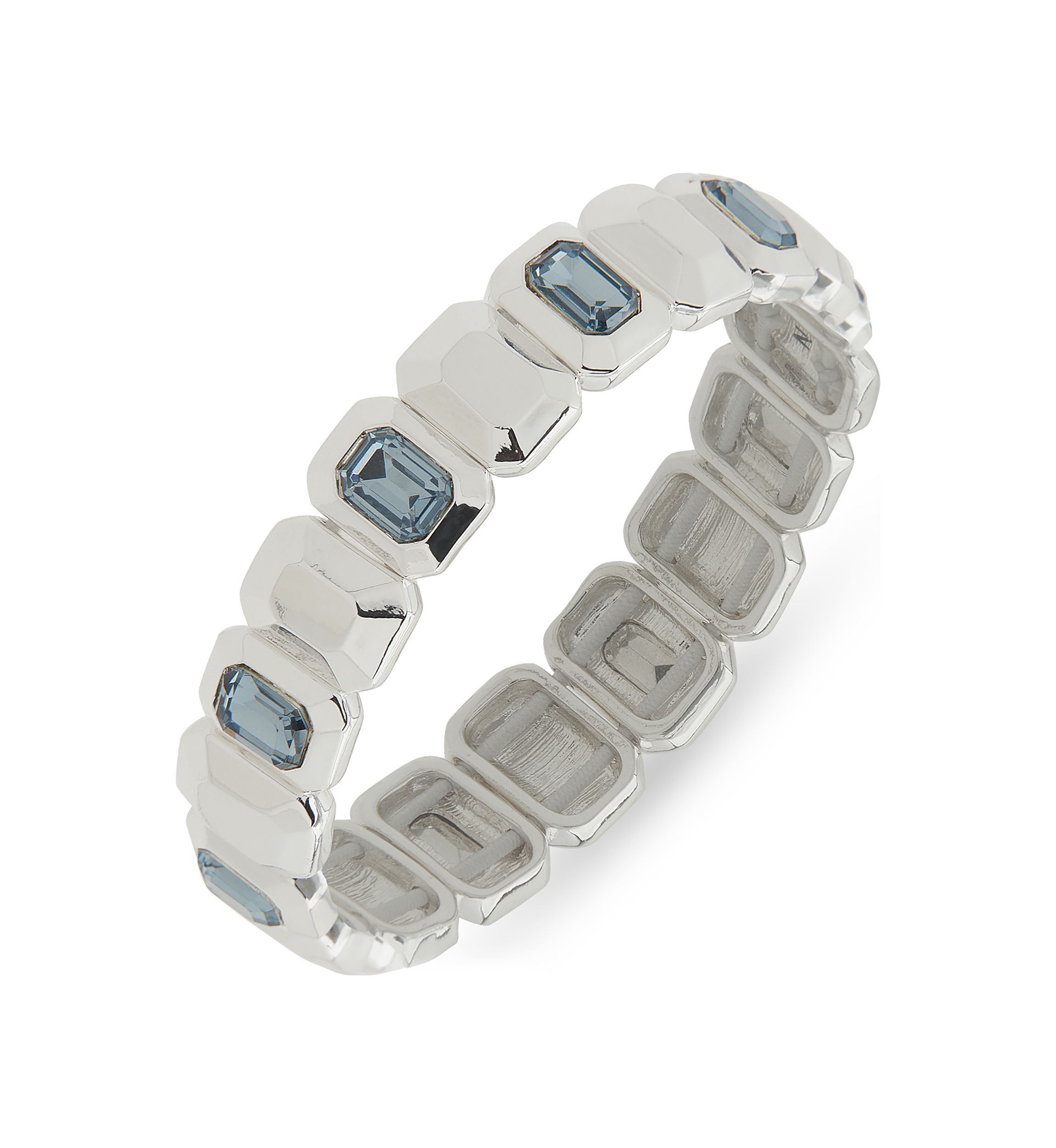 Silver Tone Blue Emerald Cut Stone Stretch Bracelet