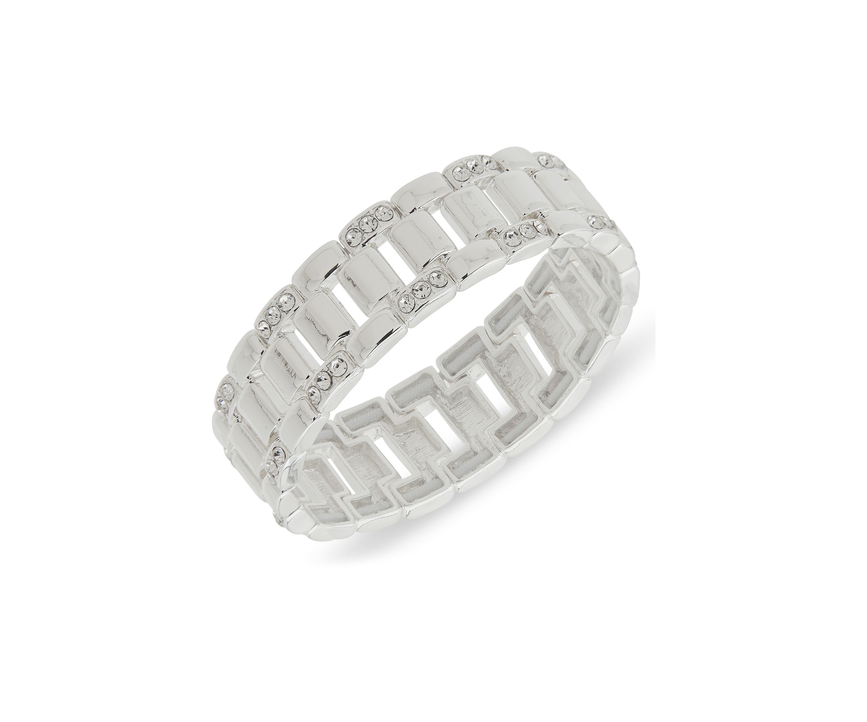 Silver Tone Crystal Pavé Band Stretch Bracelet