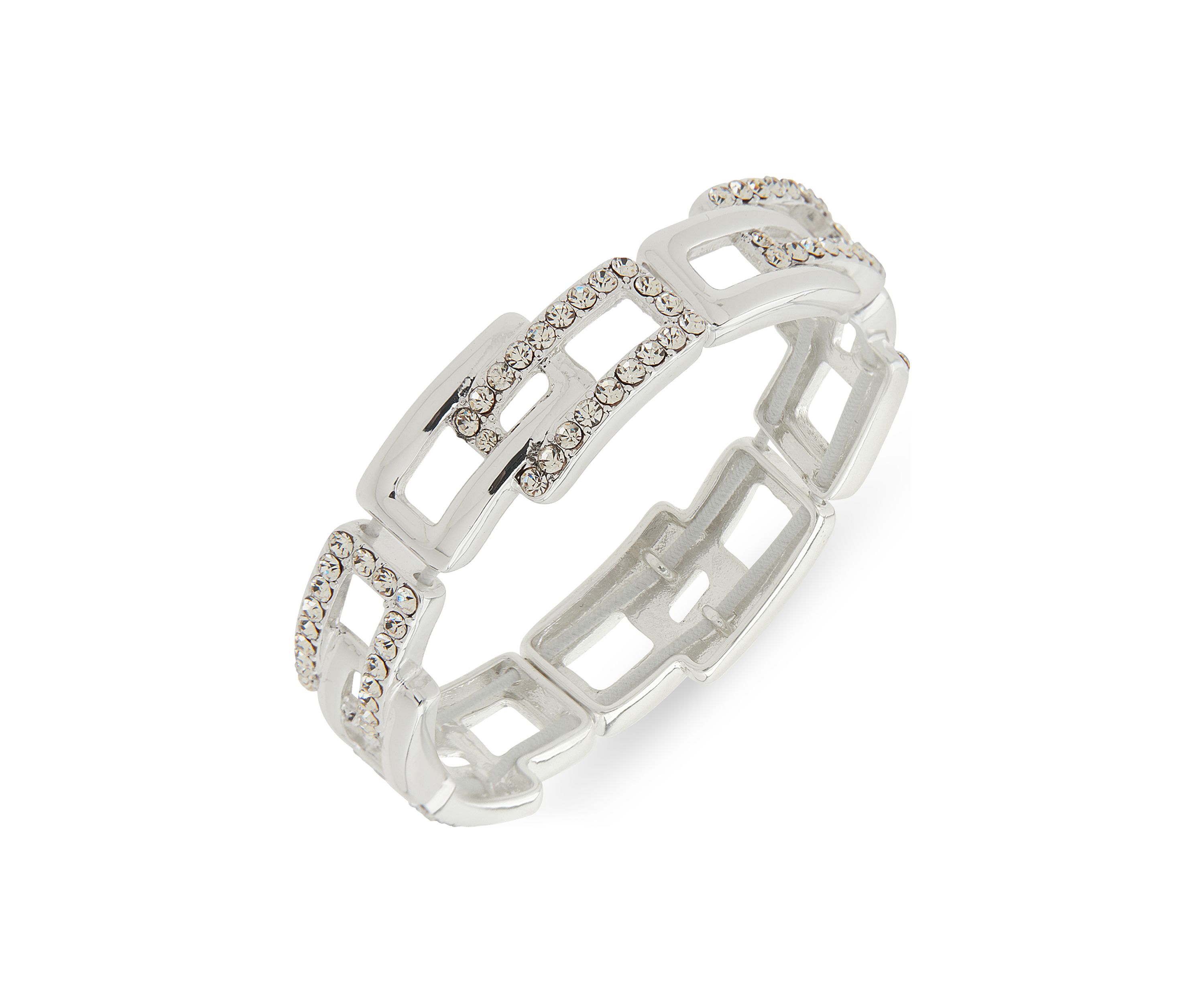 Silver Tone Crystal Pavé Link Stretch Bracelet