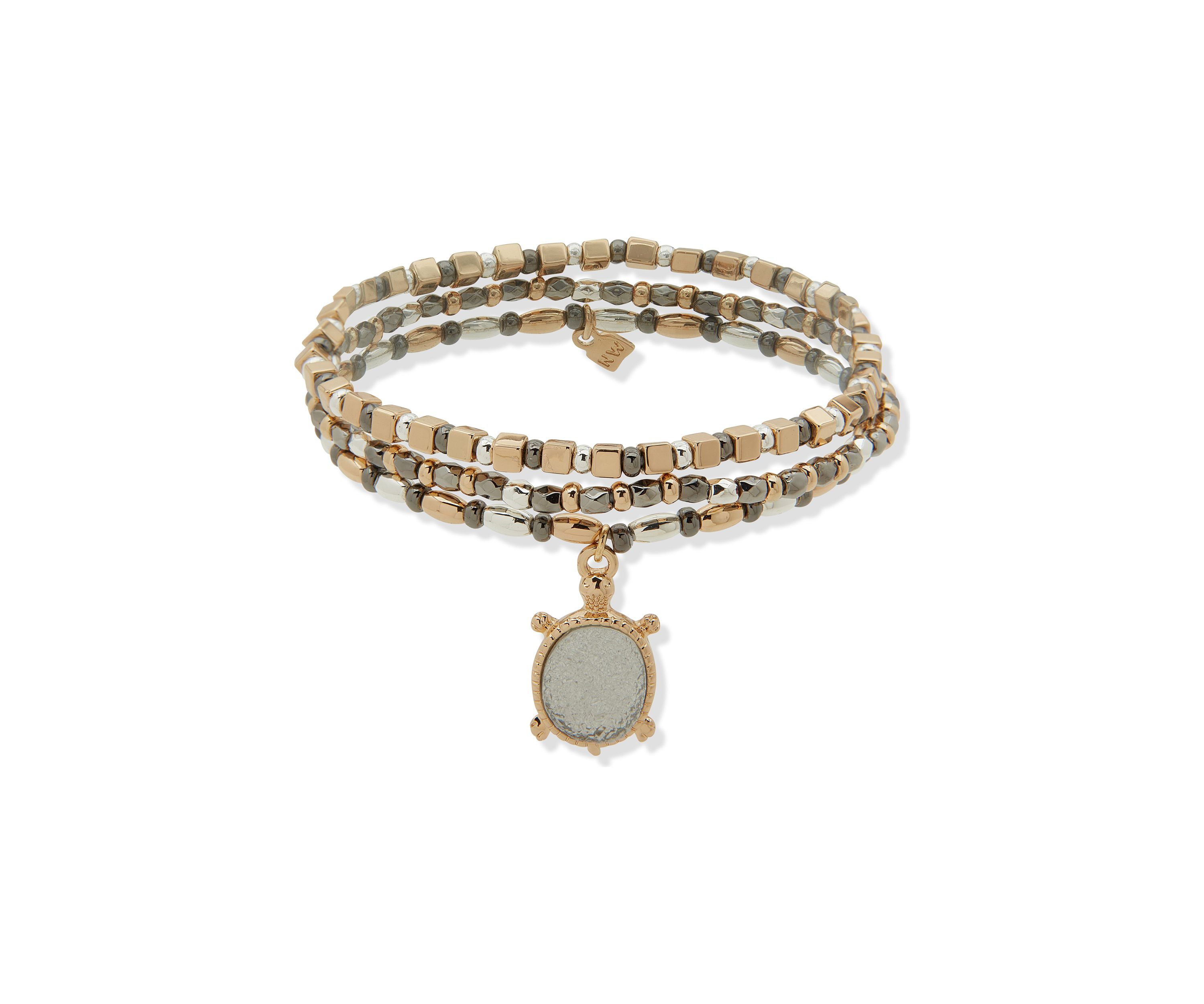 Tri Tone Crystal Pavé Turtle Charm Stretch Bracelet Set