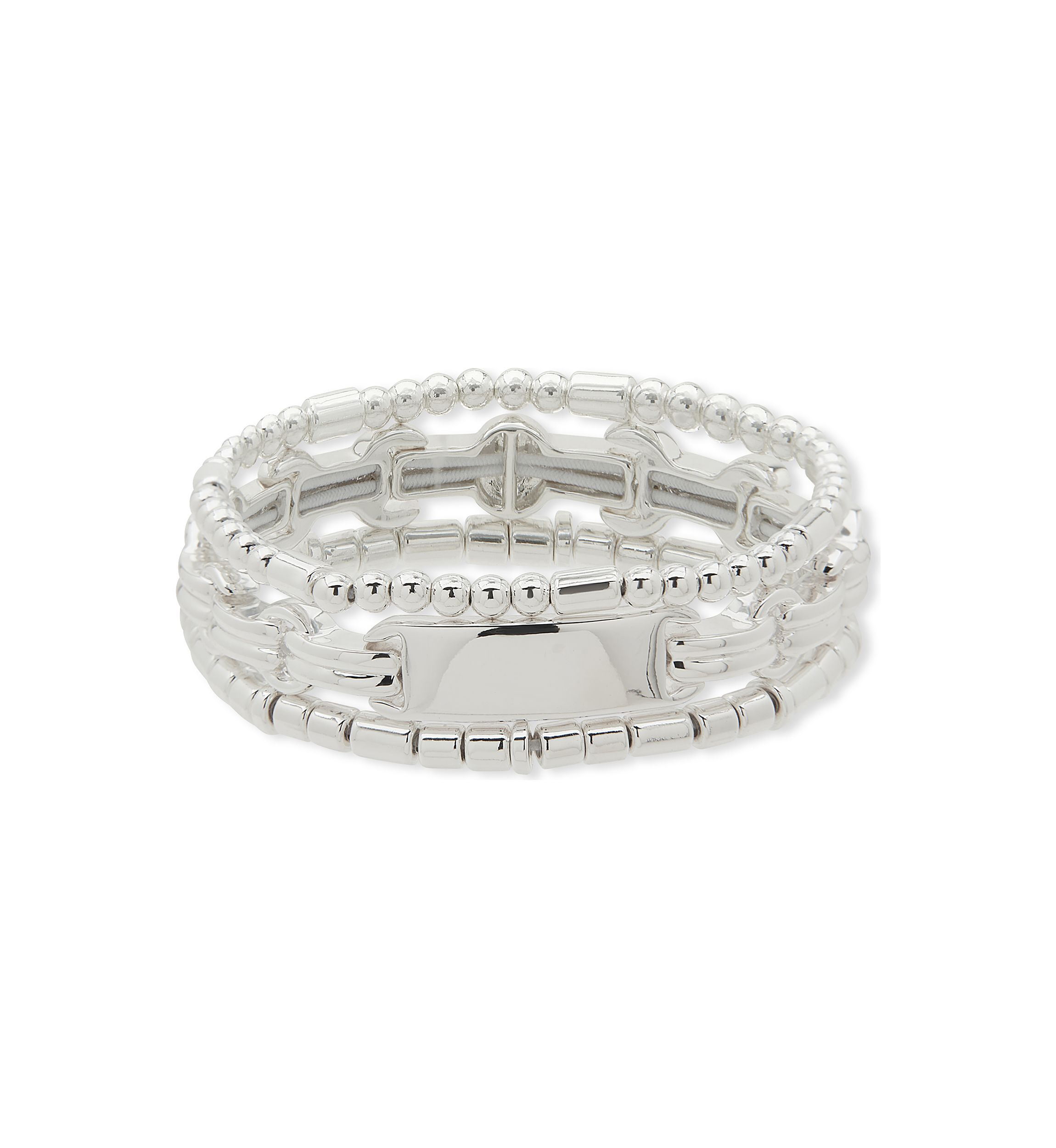 Silver Tone Beaded Stretch Bracelet - Set of 3