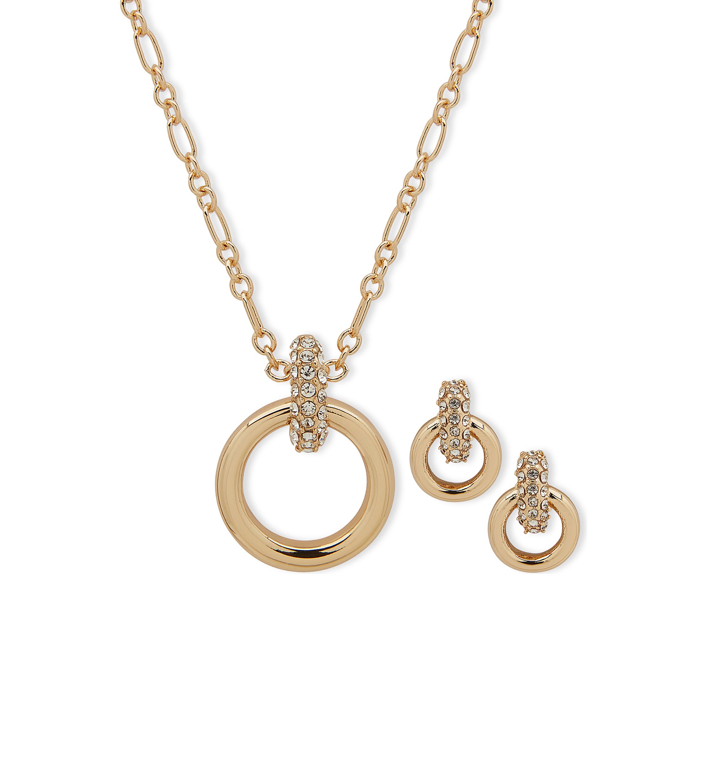 Gold Tone Crystal Necklace and Earrings Set