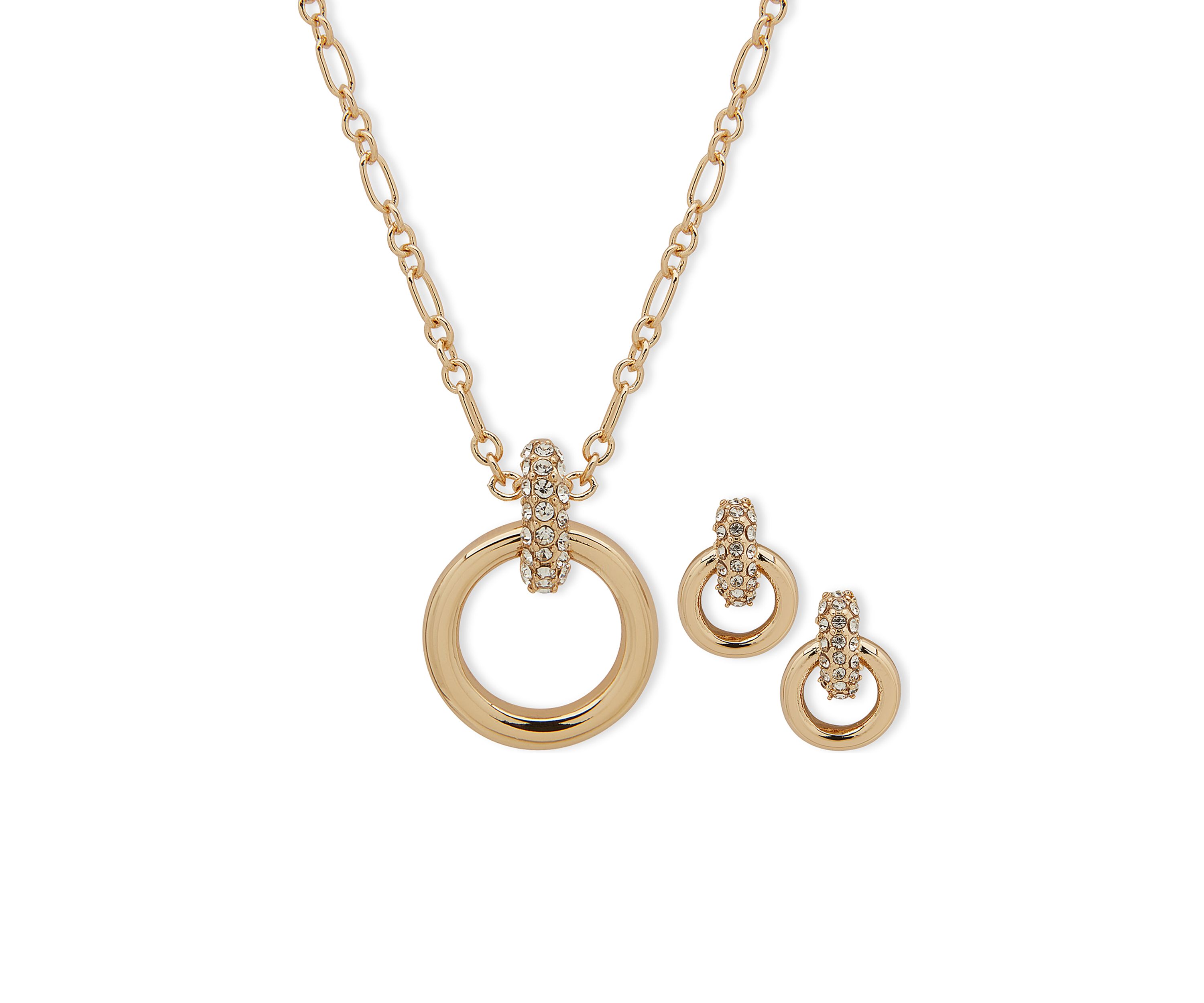 Gold Tone Crystal Necklace and Earrings Set
