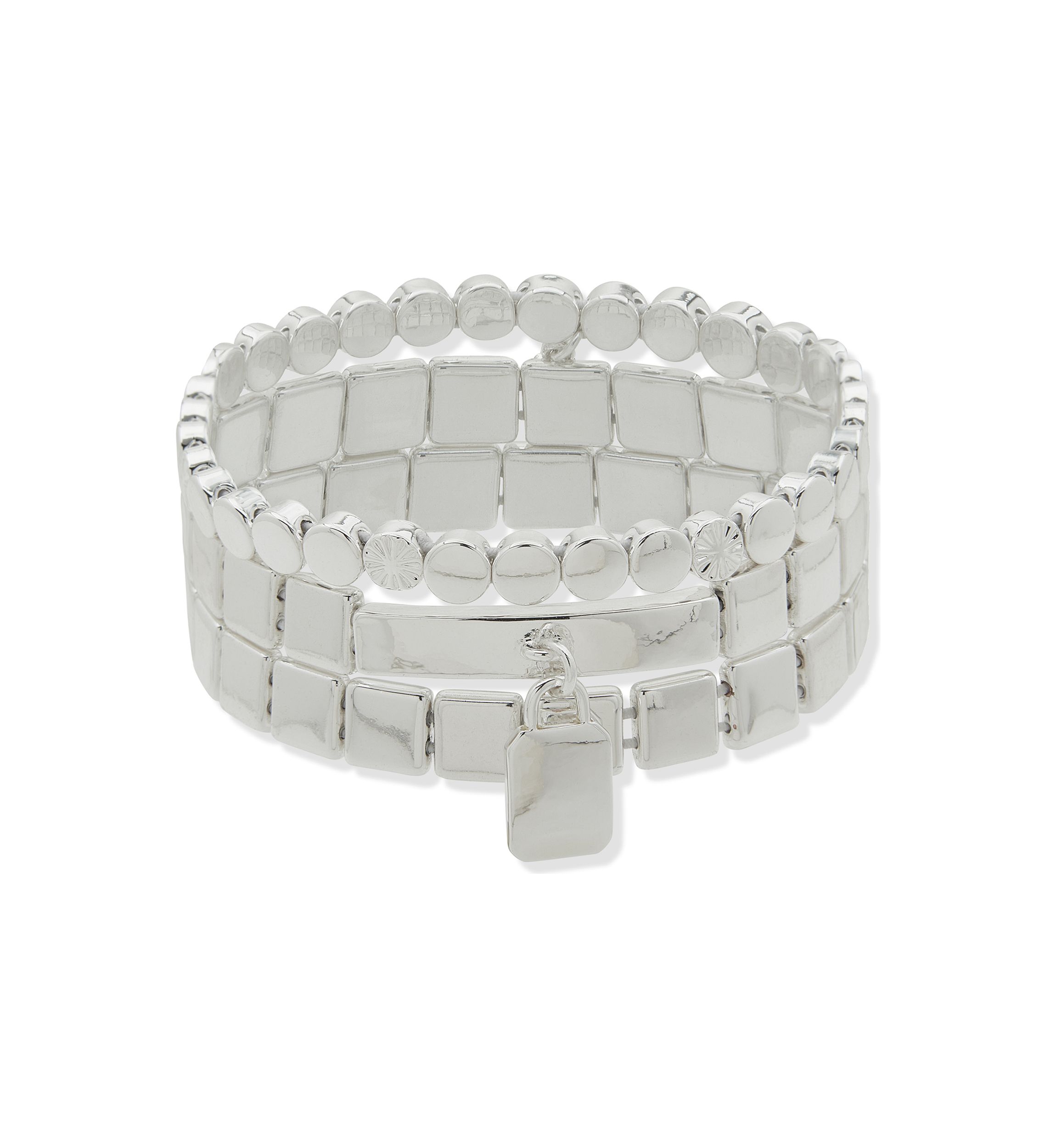 Silver Tone Stretch Bracelet Set